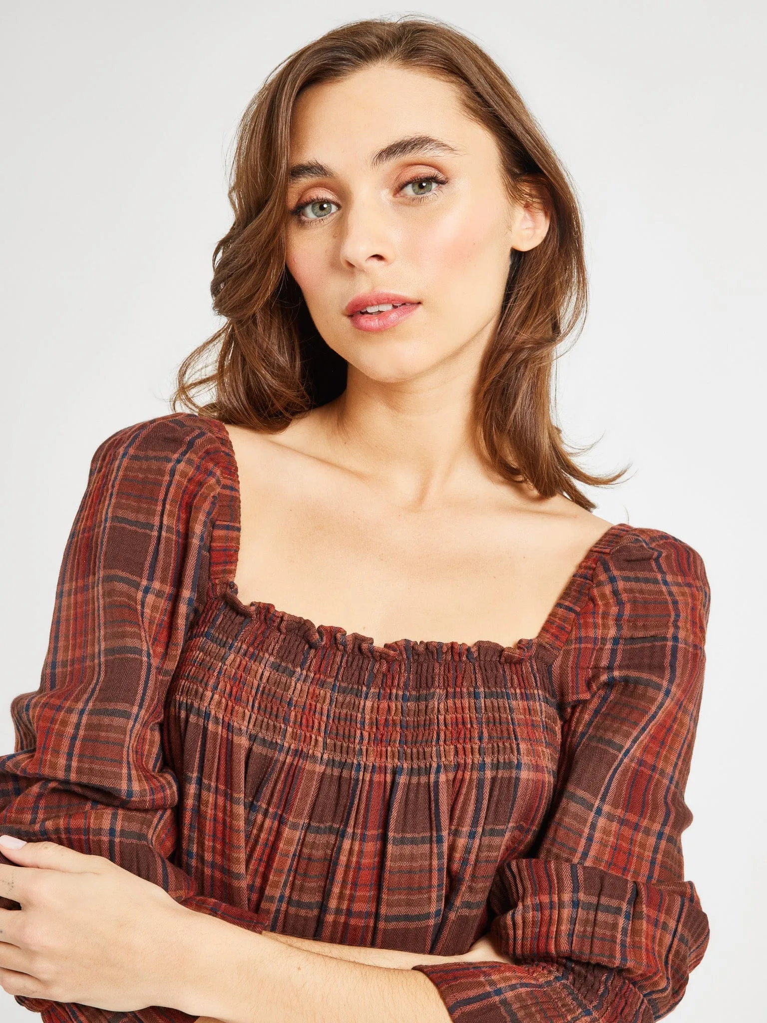 Gabriette Dress in Fireside Plaid Semi Fit Pure Fabric