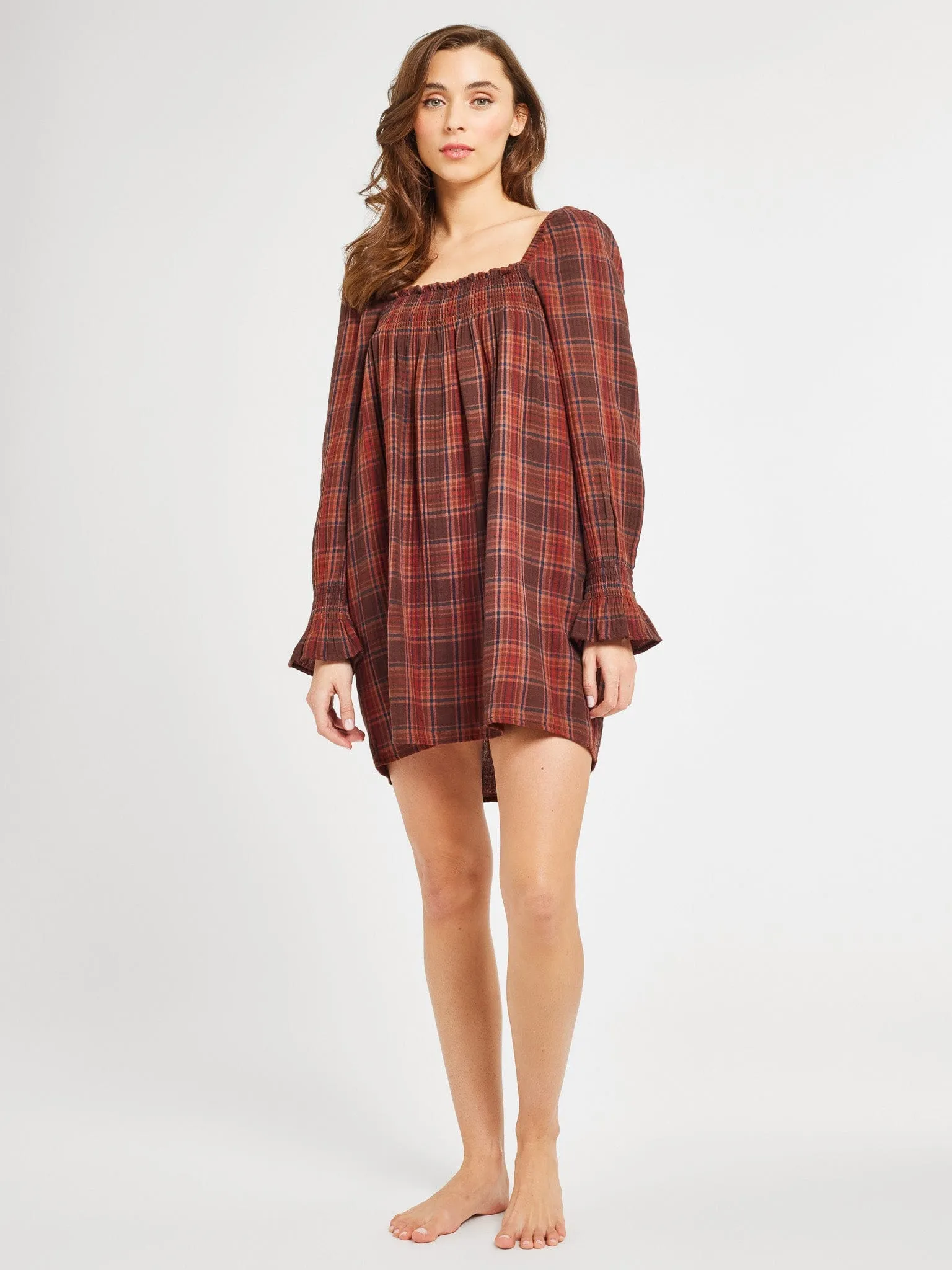 ContrastStitching Casual Essential Gabriette Dress in Fireside Plaid