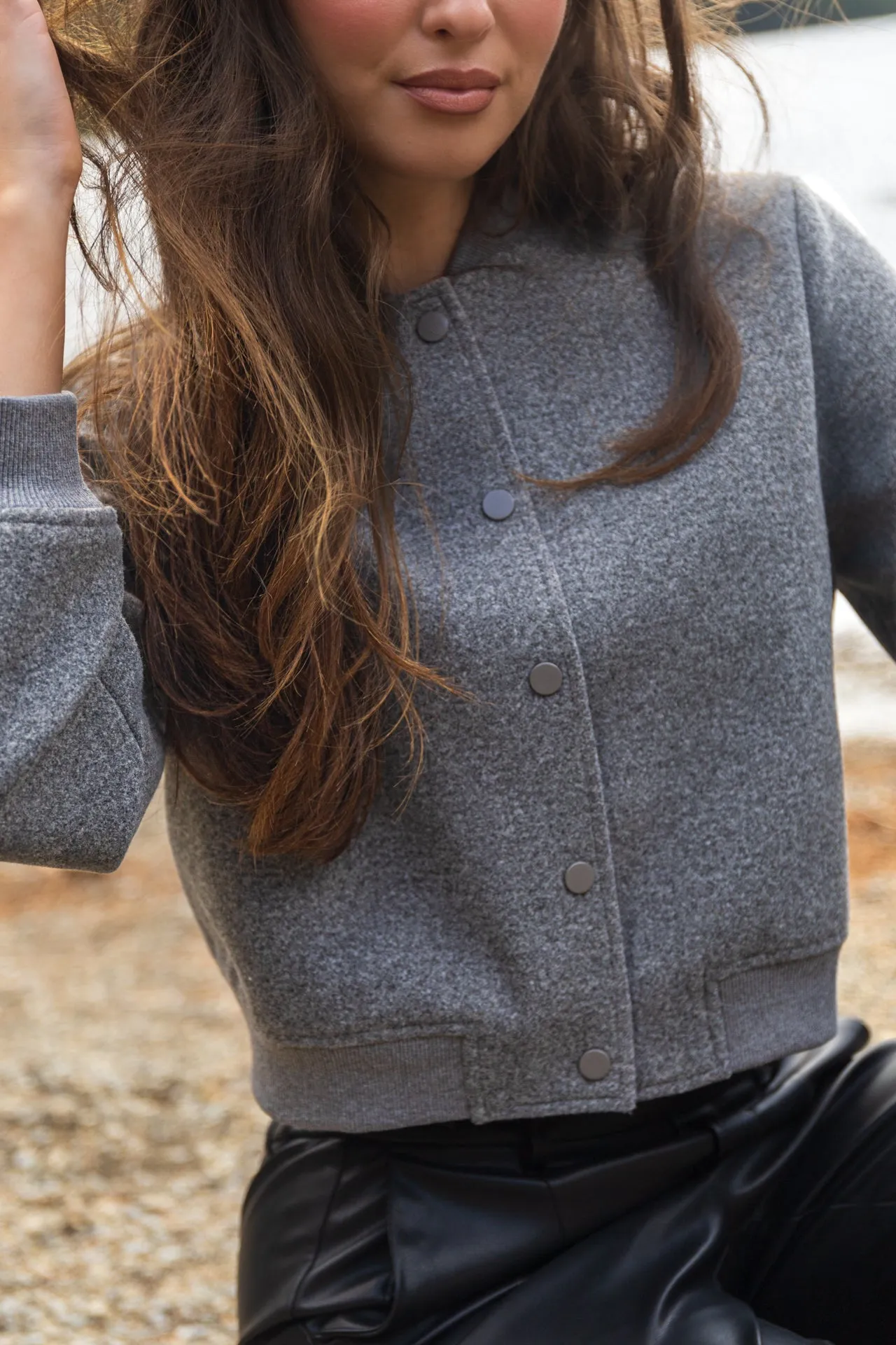 Abigail Grey Cropped Bomber Flexible Material