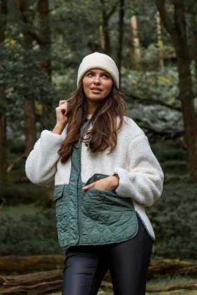 NoiseReduciting Fabric Adita Green & Cream Teddy Jacket