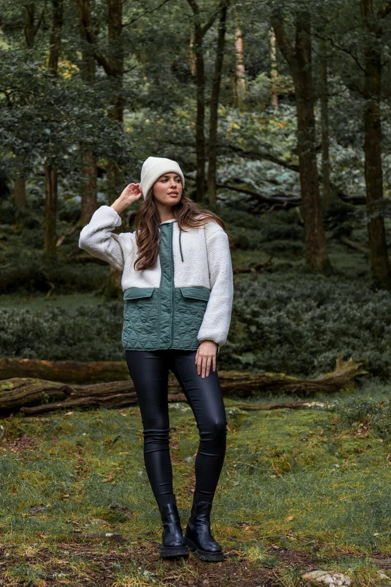 Auxiliary Attachment Points Comfort Stretch Fabric Adita Green & Cream Teddy Jacket