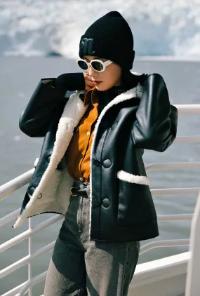 Marron Reversible Jacket - Faux Teddy Fur & Leather Easy Layering Ultraviolet Protection