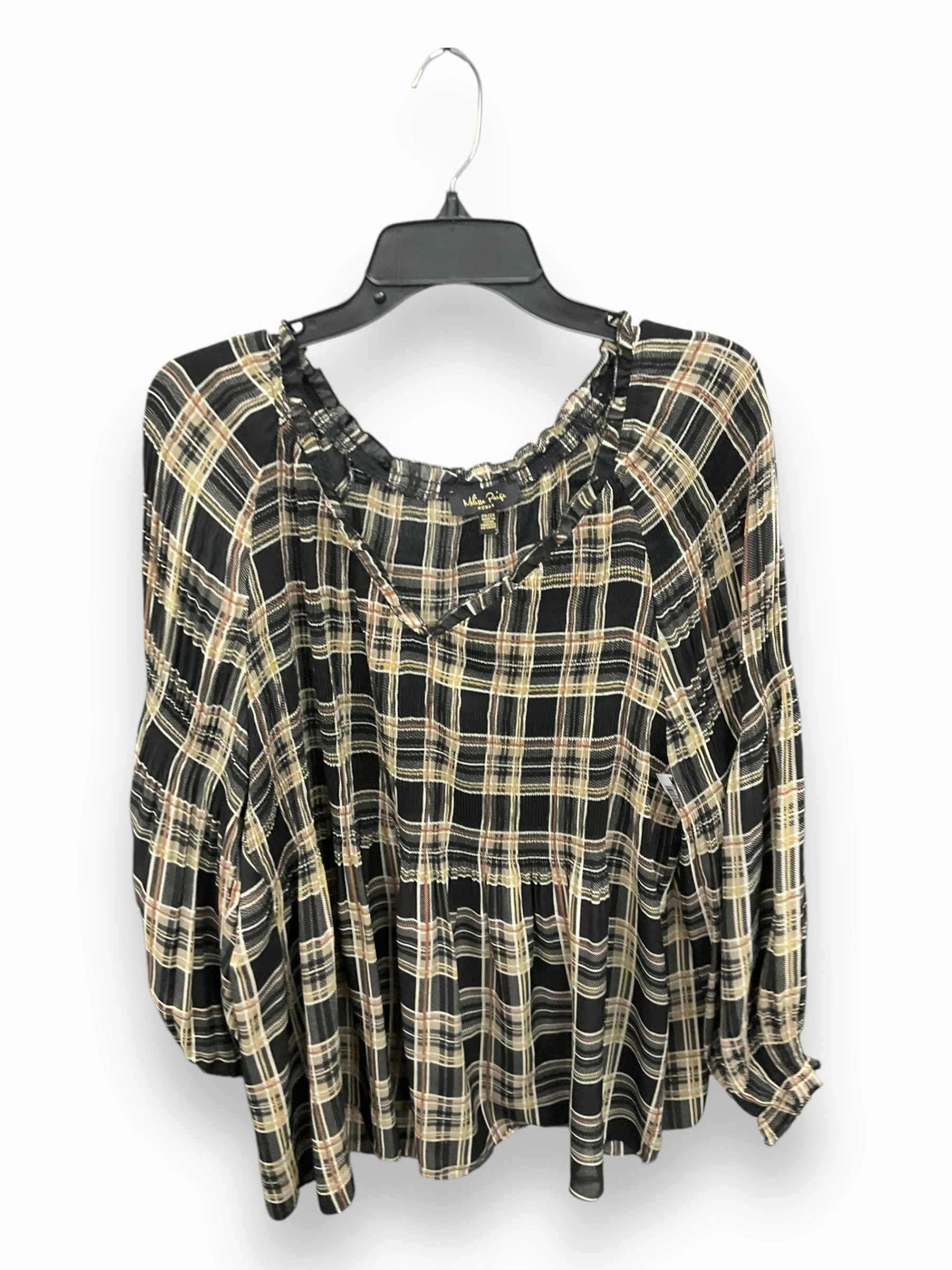 Slim Fit Design Top Long Sleeve By Melissa Paige In Plaid Pattern, Size: 2x