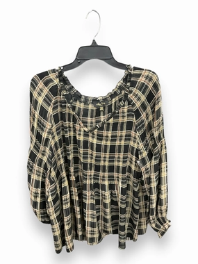 Slim Fit Design Top Long Sleeve By Melissa Paige In Plaid Pattern, Size: 2x