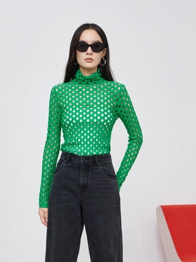 Non Chafing Edges Hole Punched Turtleneck Sweater