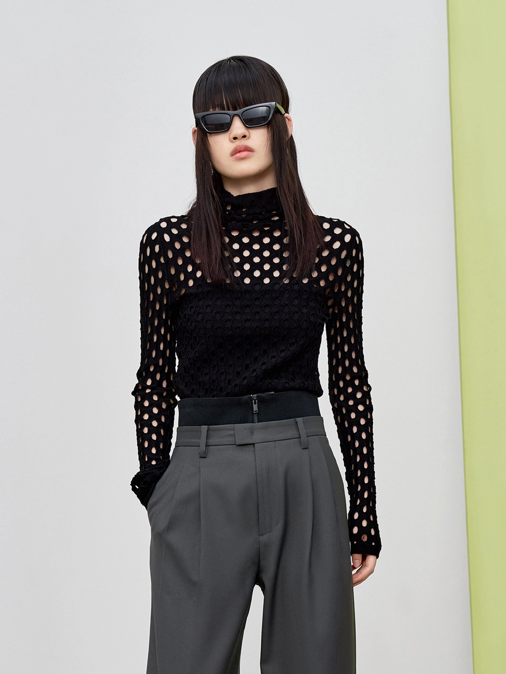 Knit Fabric Technology Hole Punched Turtleneck Sweater