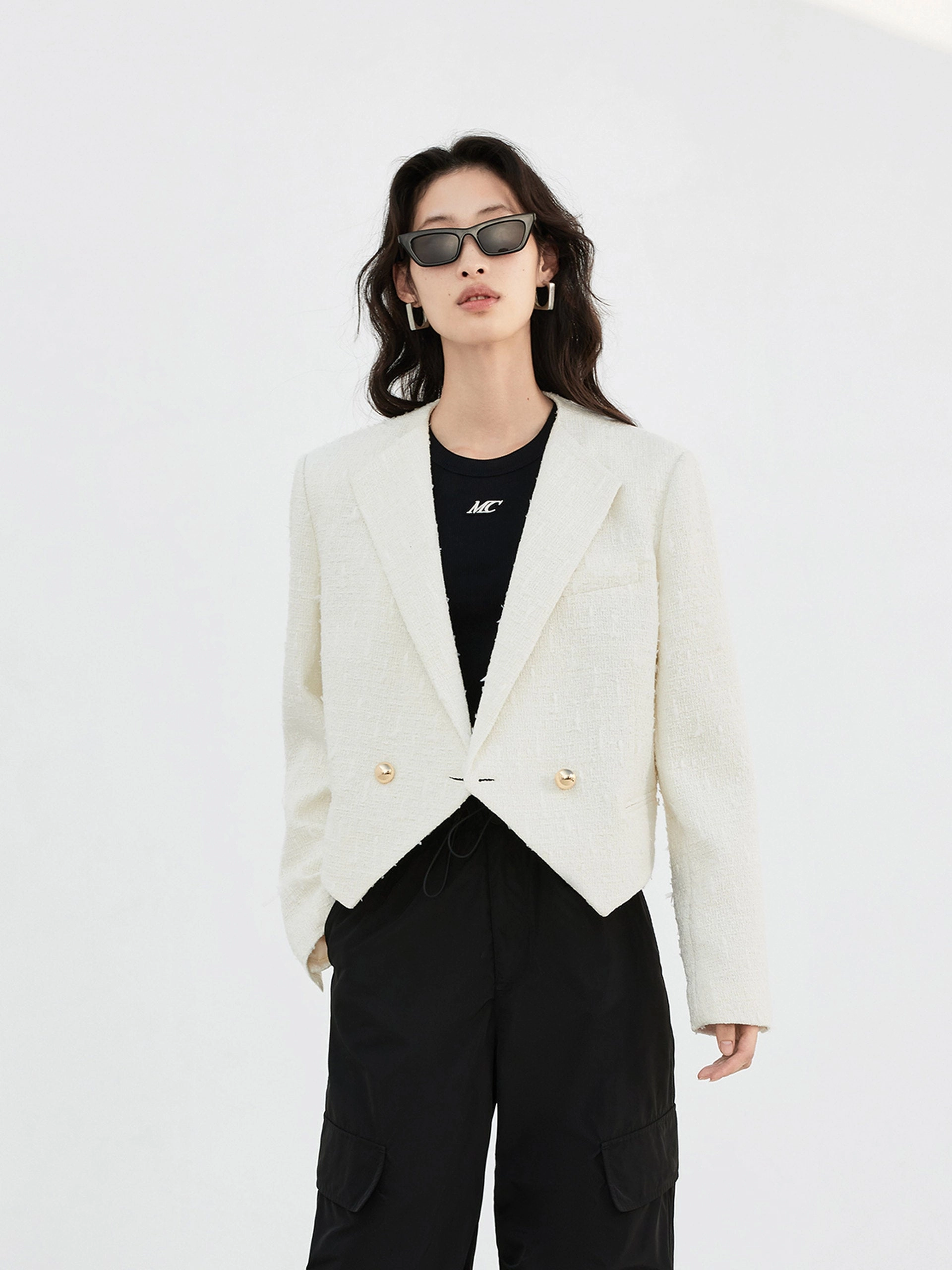 Wrinkle Free Fabric Compression Fit Textured Cropped Jacket