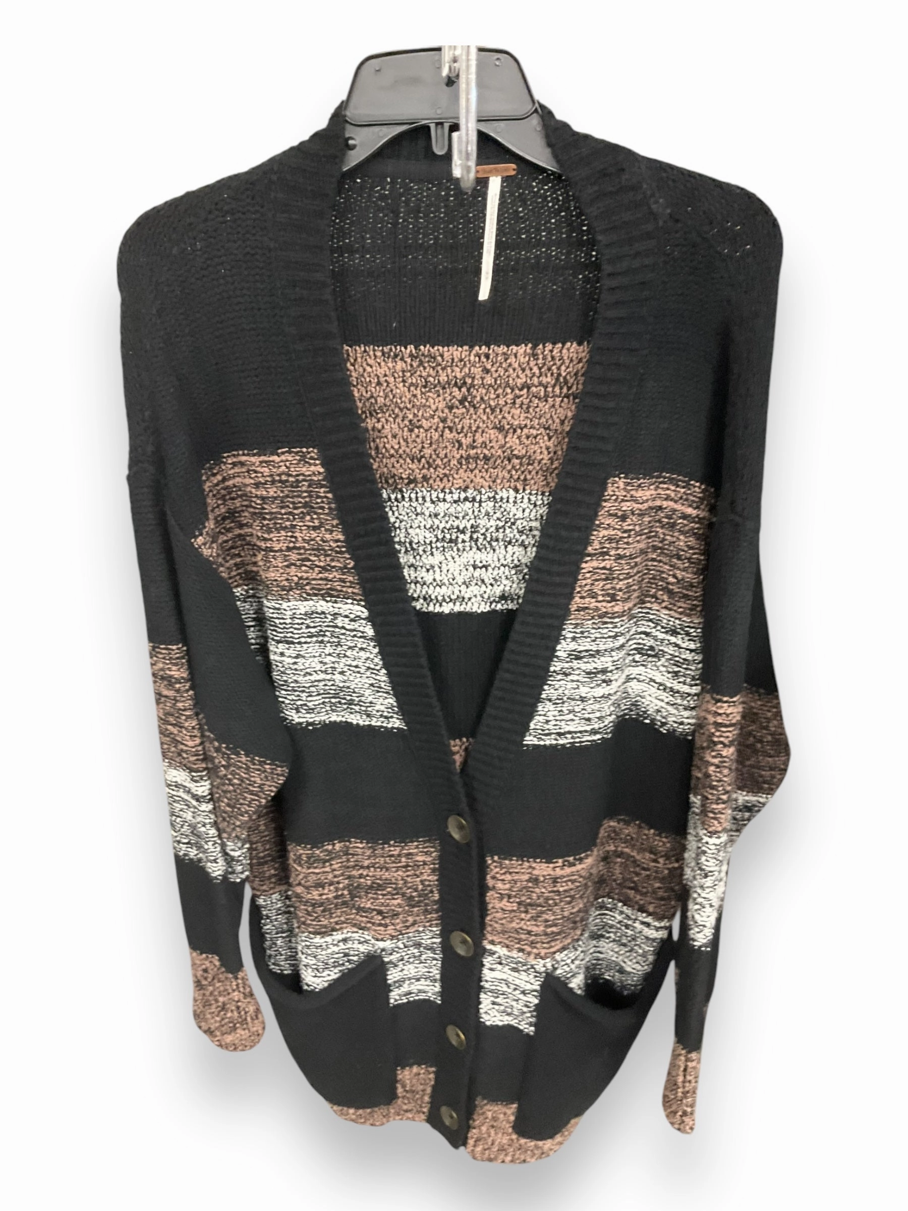 Adjustable Shoulder Straps SoftInteriorLining Sweater Cardigan By Free People In Black & Brown, Size: M