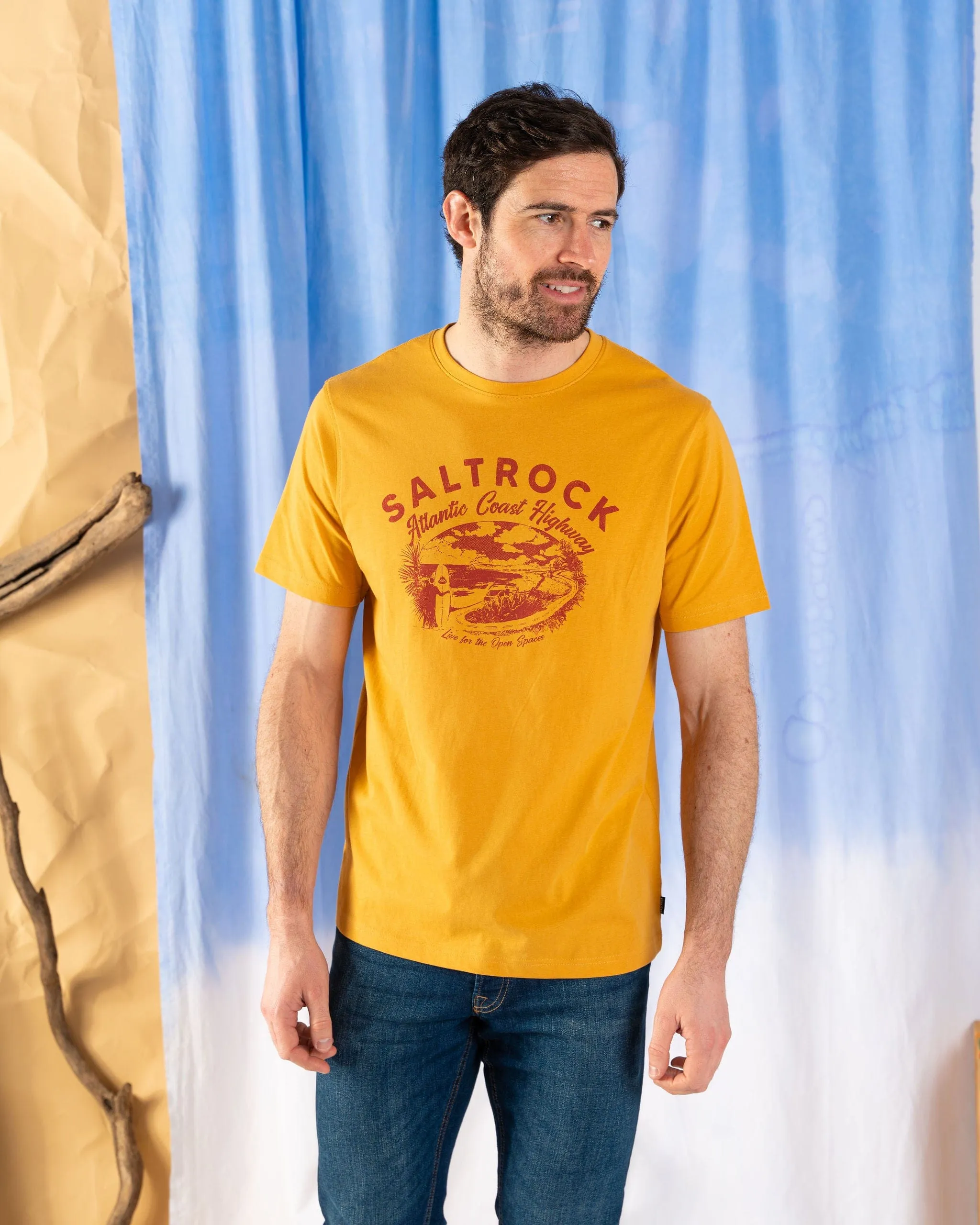 AC Highway - Mens Short Sleeve T-Shirt - Yellow Comfy Style Comfort Waist