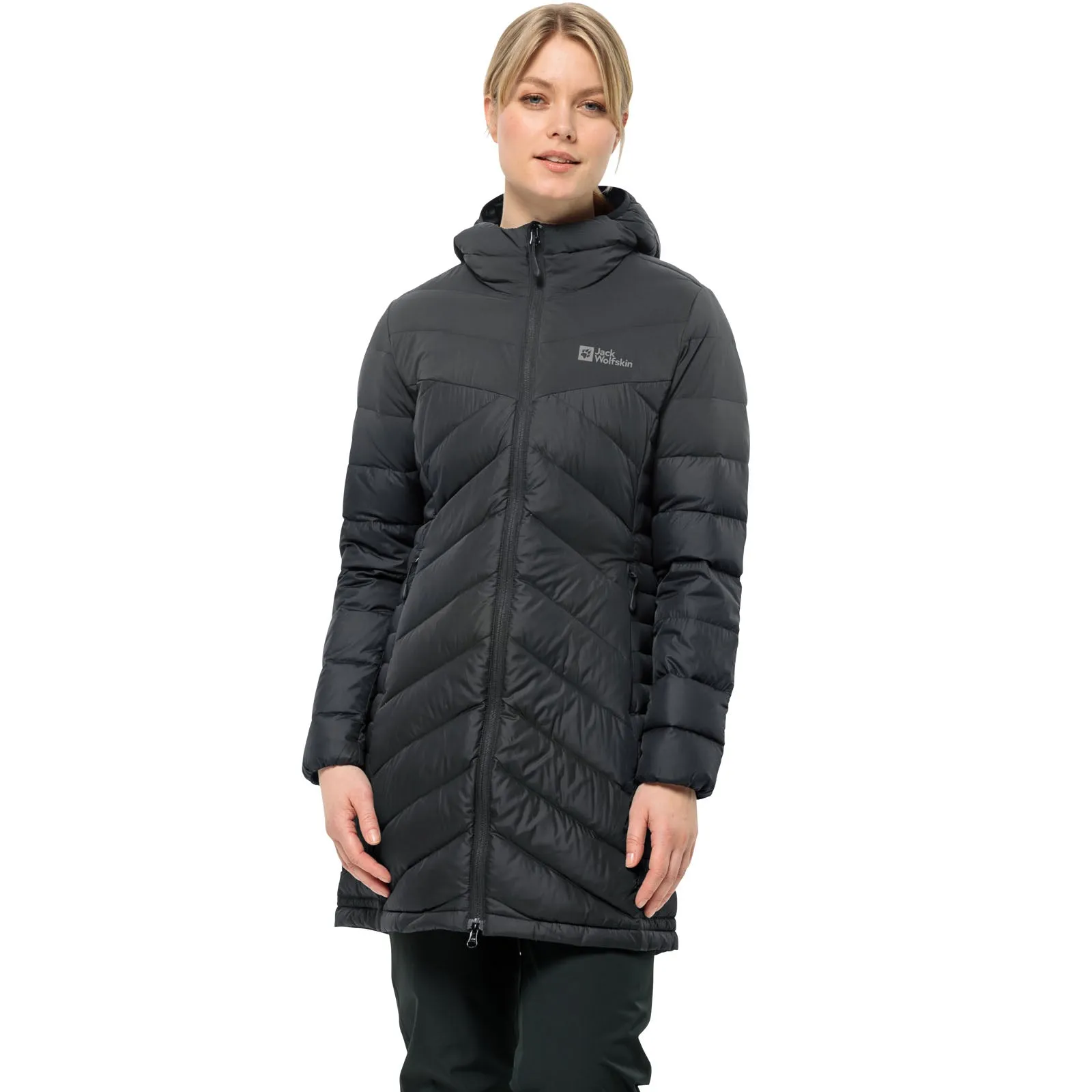 Breathable Outer Shell Tear Resistant Fabric Jack Wolfskin Womens Tundra Down Padded Jacket  - Black - L