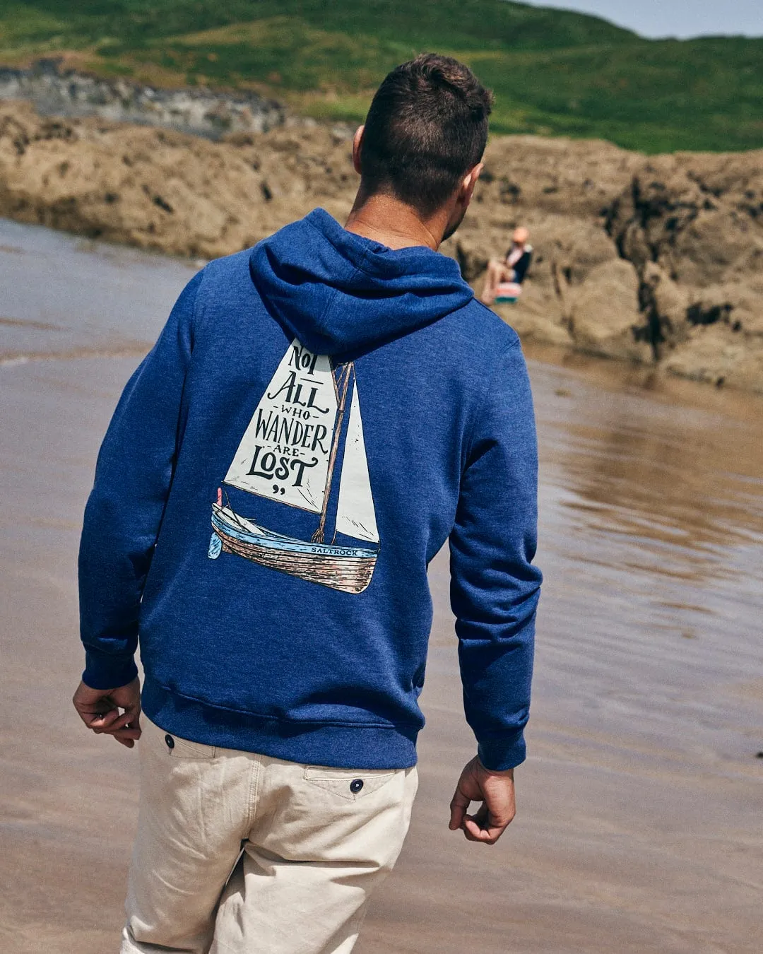 Sporty Comfort Lost Ships - Mens Pop Hoodie - Blue Marl