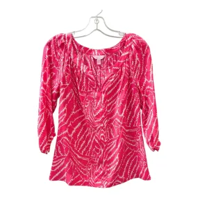 TaglessDesign Flatlock stitching Top Ss Designer By Lilly Pulitzer In Pink & White, Size:Xs