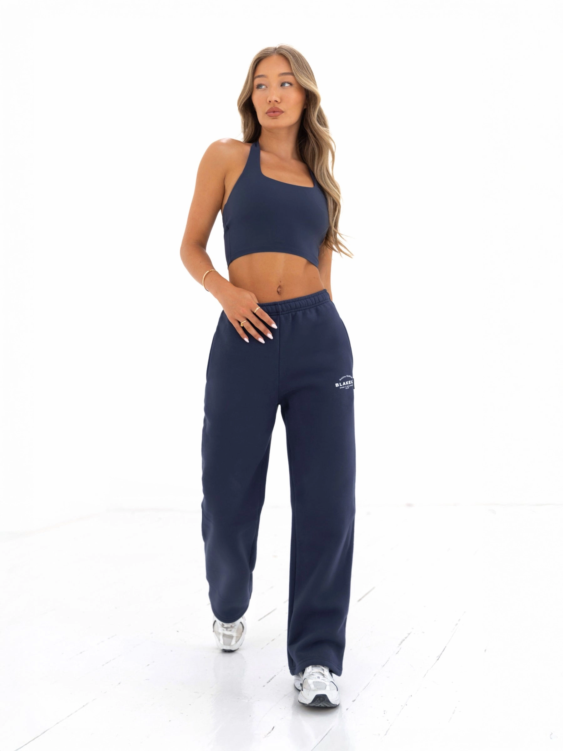 Stretch Waist Wrinkle Free Fabric Active Studios Wide Leg Sweatpants - True Navy