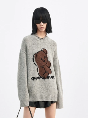 Non slip grip Oversized Wool-blend Cartoon Pullover