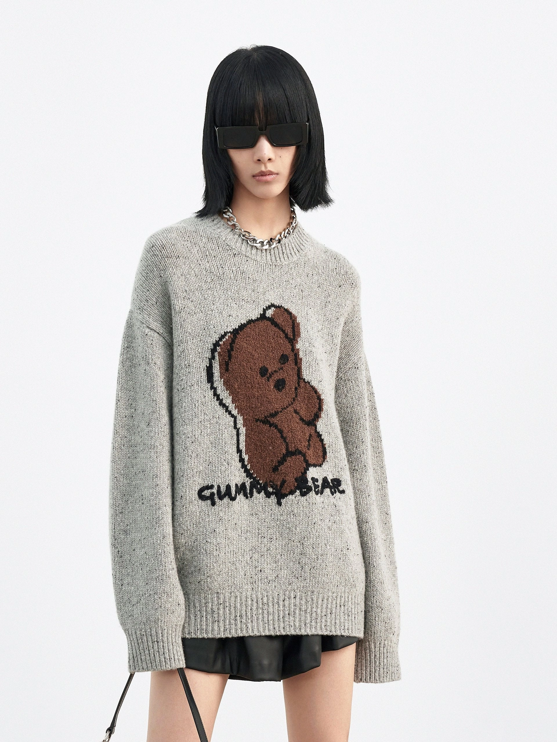 Non slip grip Oversized Wool-blend Cartoon Pullover