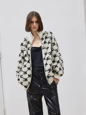 Logo Jacquard Shearing Fleece Jacket Quick Release Moisture