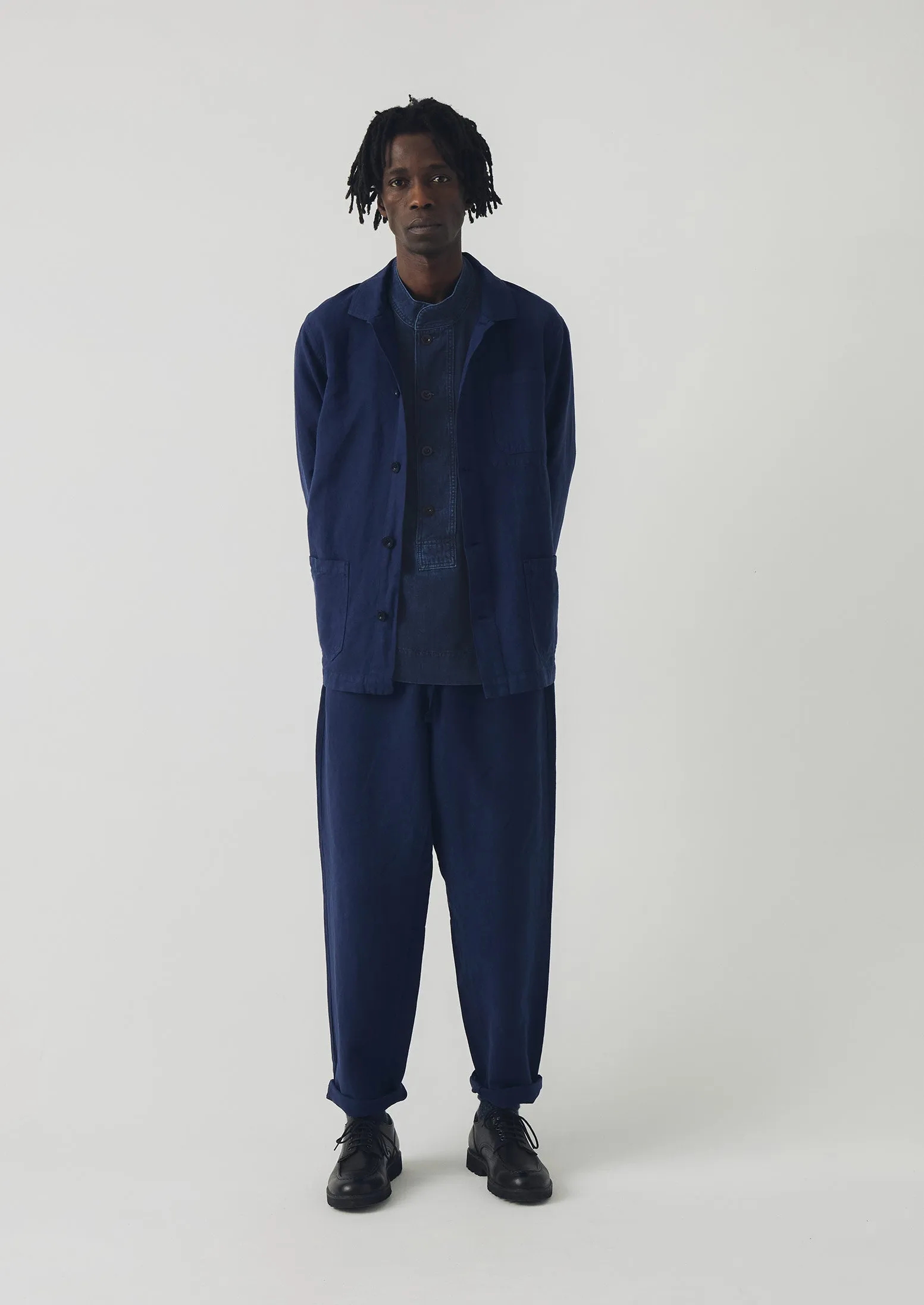 Alfie Garment Dyed Herringbone Pants | Dark Indigo Minimal Cut On The Go