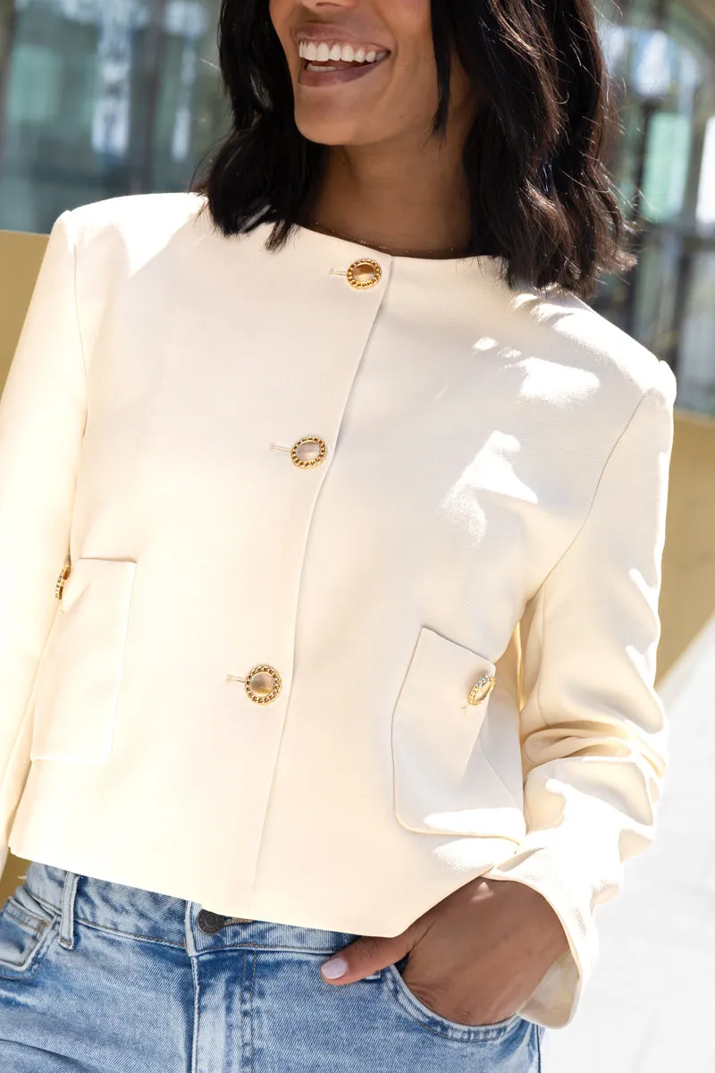 Alice Cream Buttoned Blazer Tear Resistant Knit