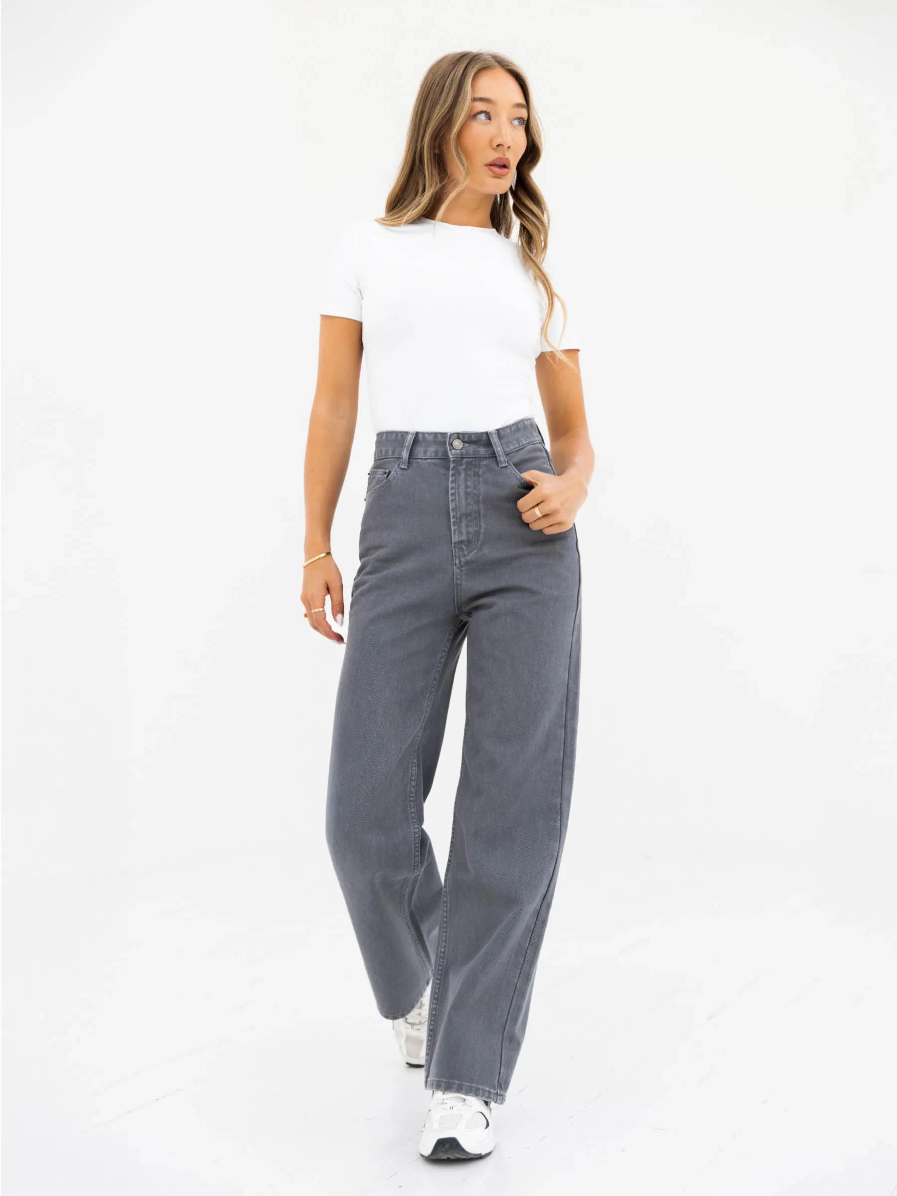 Blakely Wide Leg Jeans - Grey Color Lock Technology