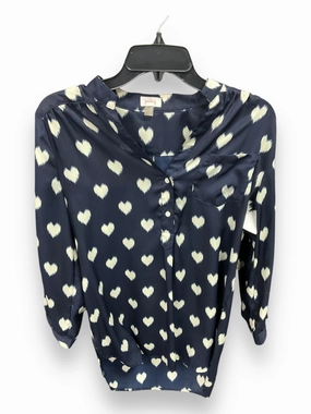 Ribbed Hemline Top Long Sleeve By Pixley In Blue & Cream, Size: M