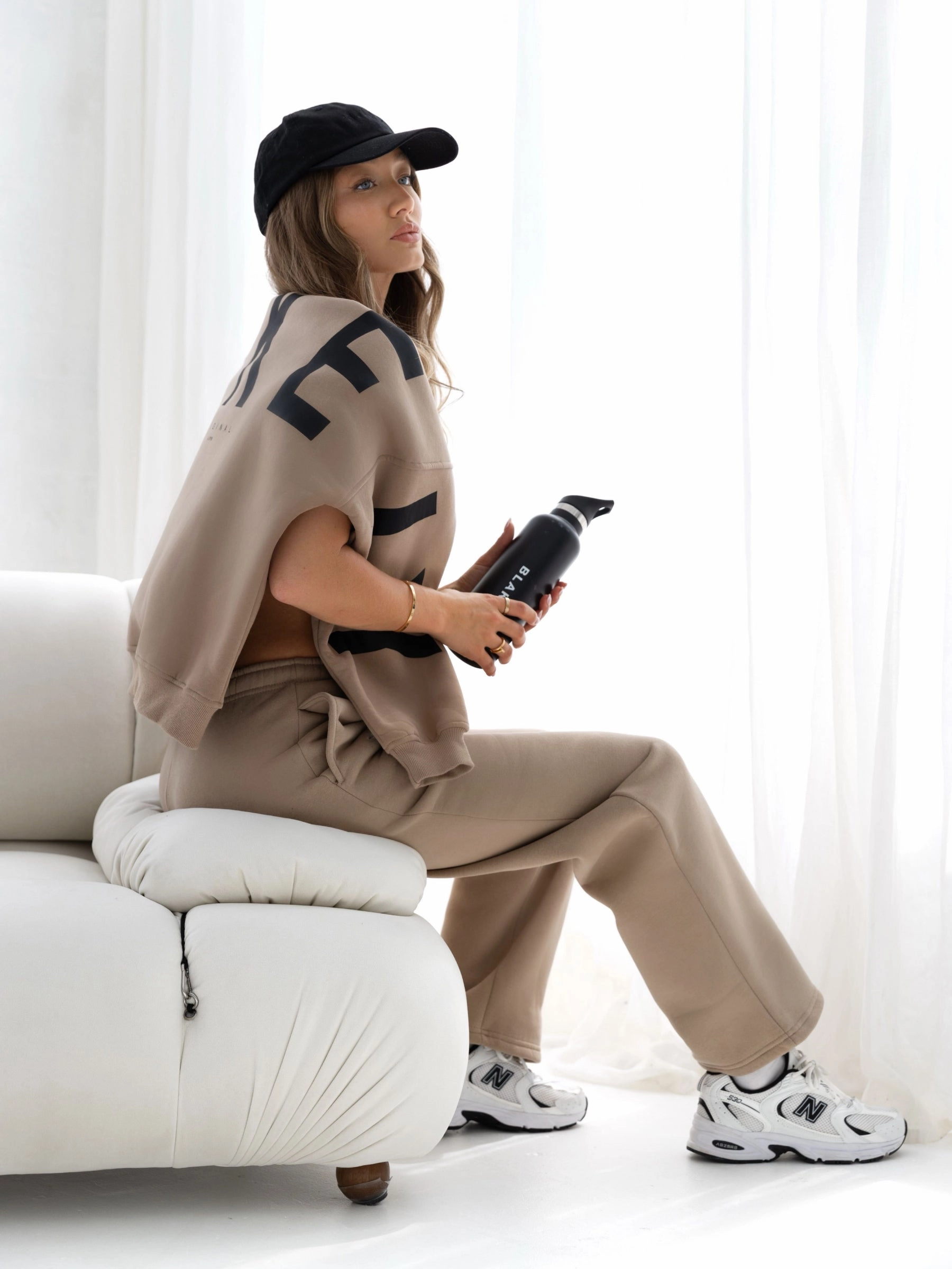 Isabel Wide Leg Sweatpants - Tan NonSlipInnerGrip Side Pockets