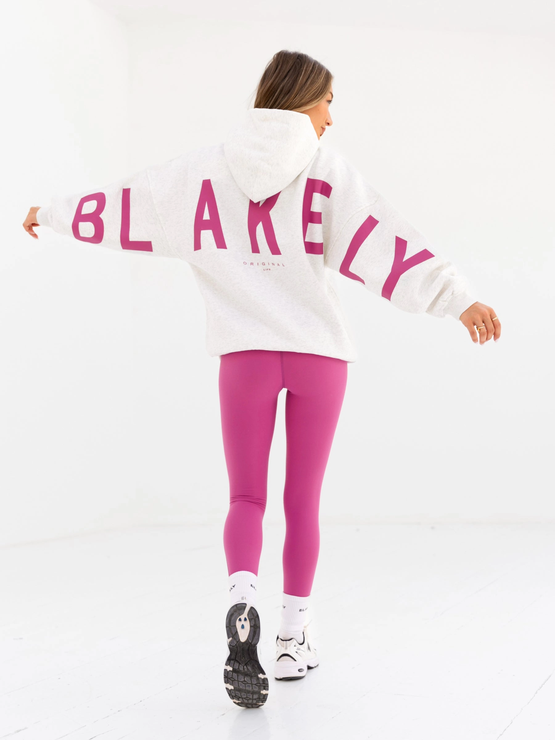Isabel Oversized Hoodie - Marl White & Pink Swimming wear Active Style