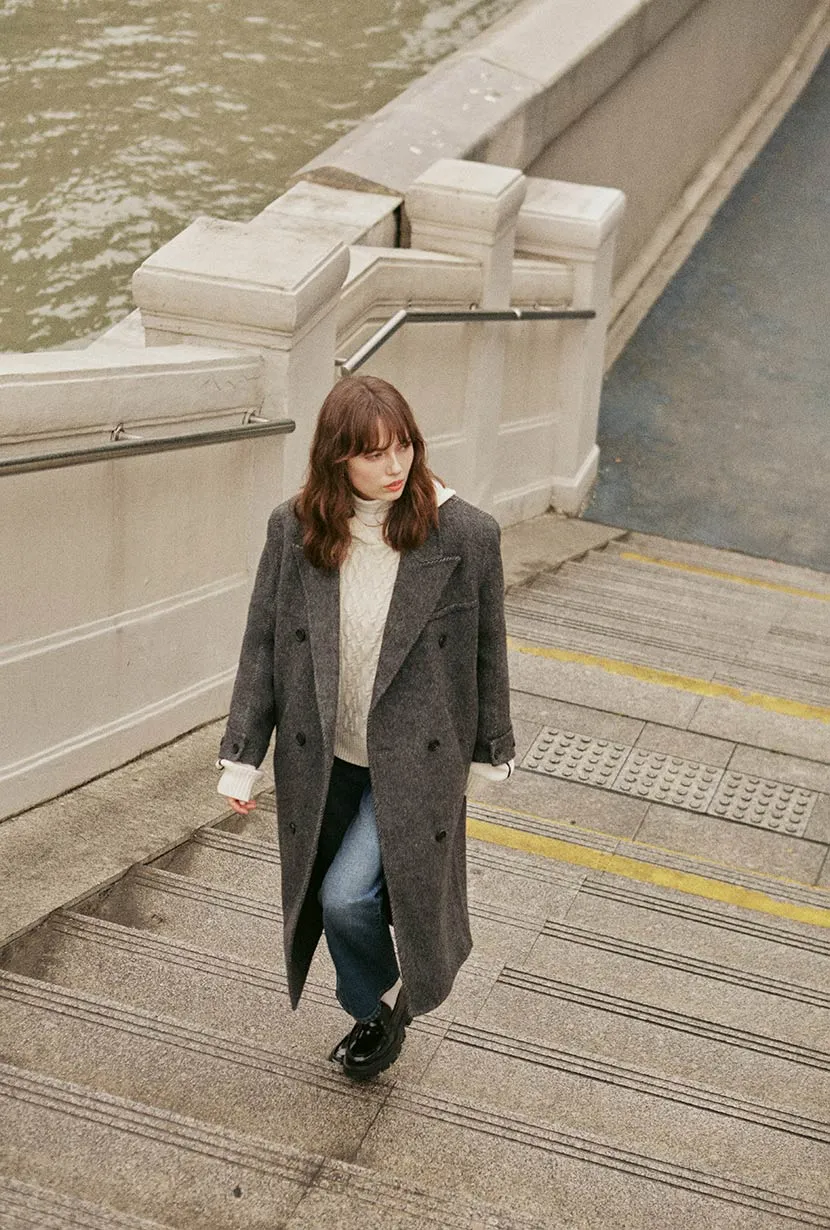 Allister Oversized Wool Coat - Charcoal Crisp Walk Look Knee Length