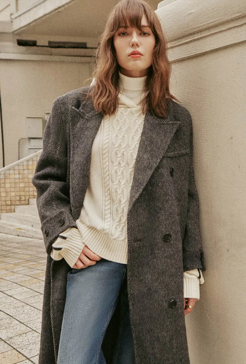 Allister Oversized Wool Coat - Charcoal Temperature Regulating Double Stitched Seams