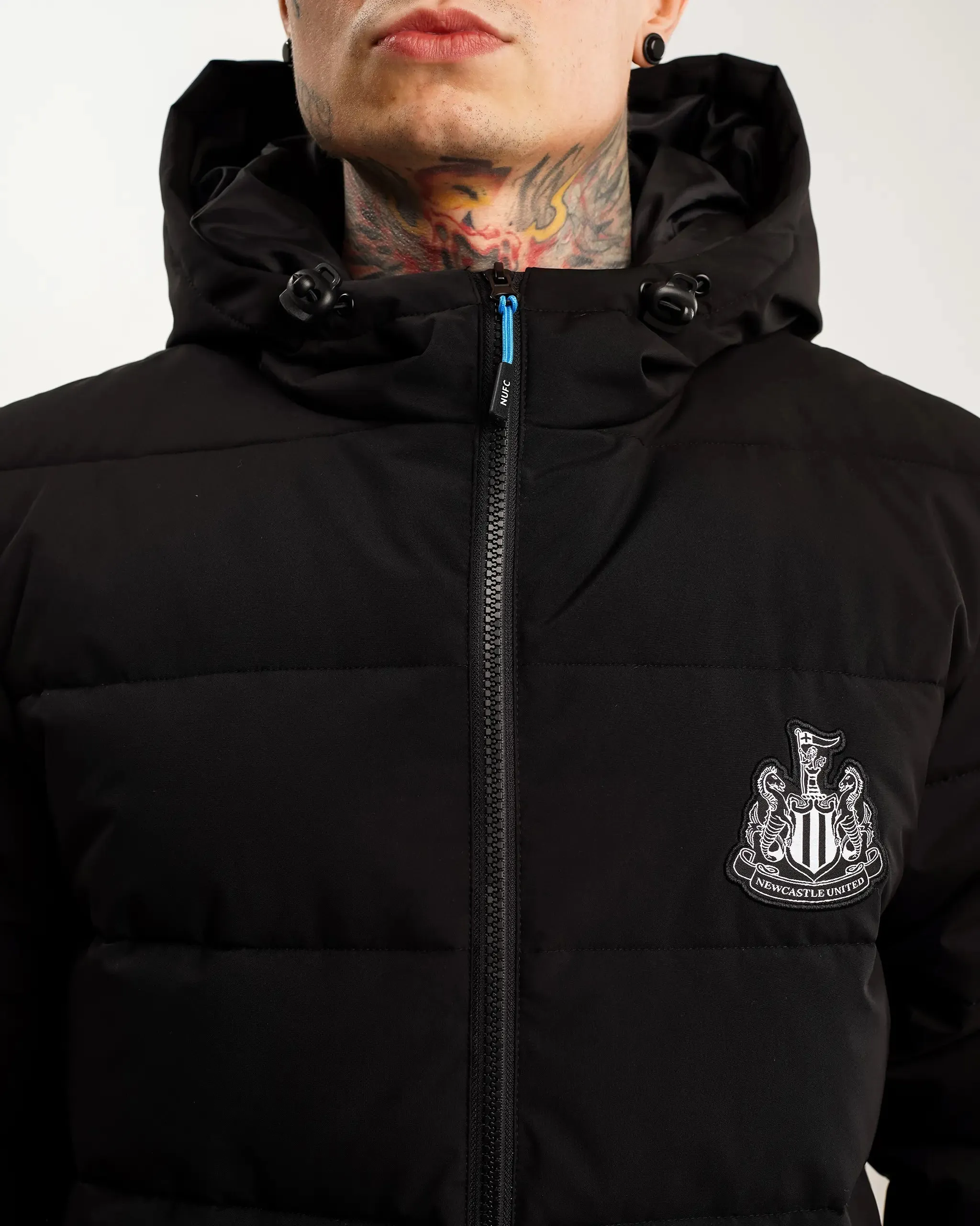 Newcastle United Men's Black Short Puffer Jacket Soft Lined Interior