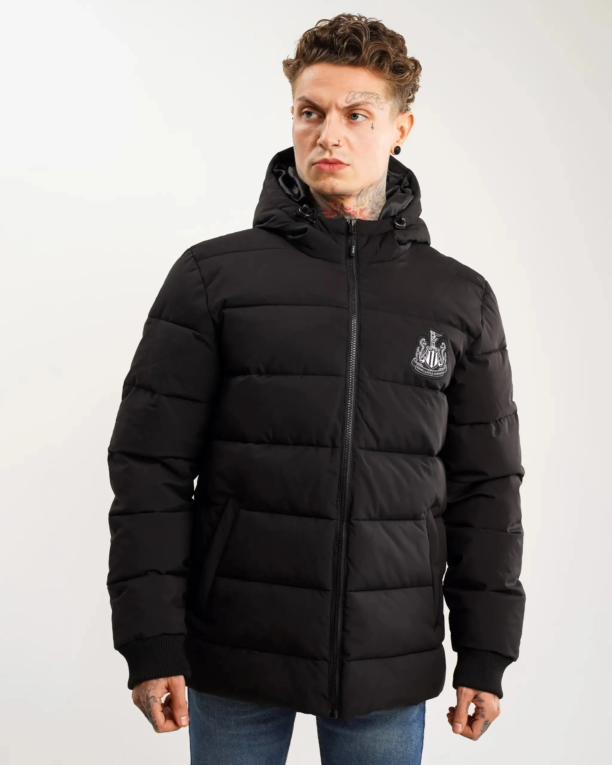 Newcastle United Men's Black Short Puffer Jacket Double Buttons