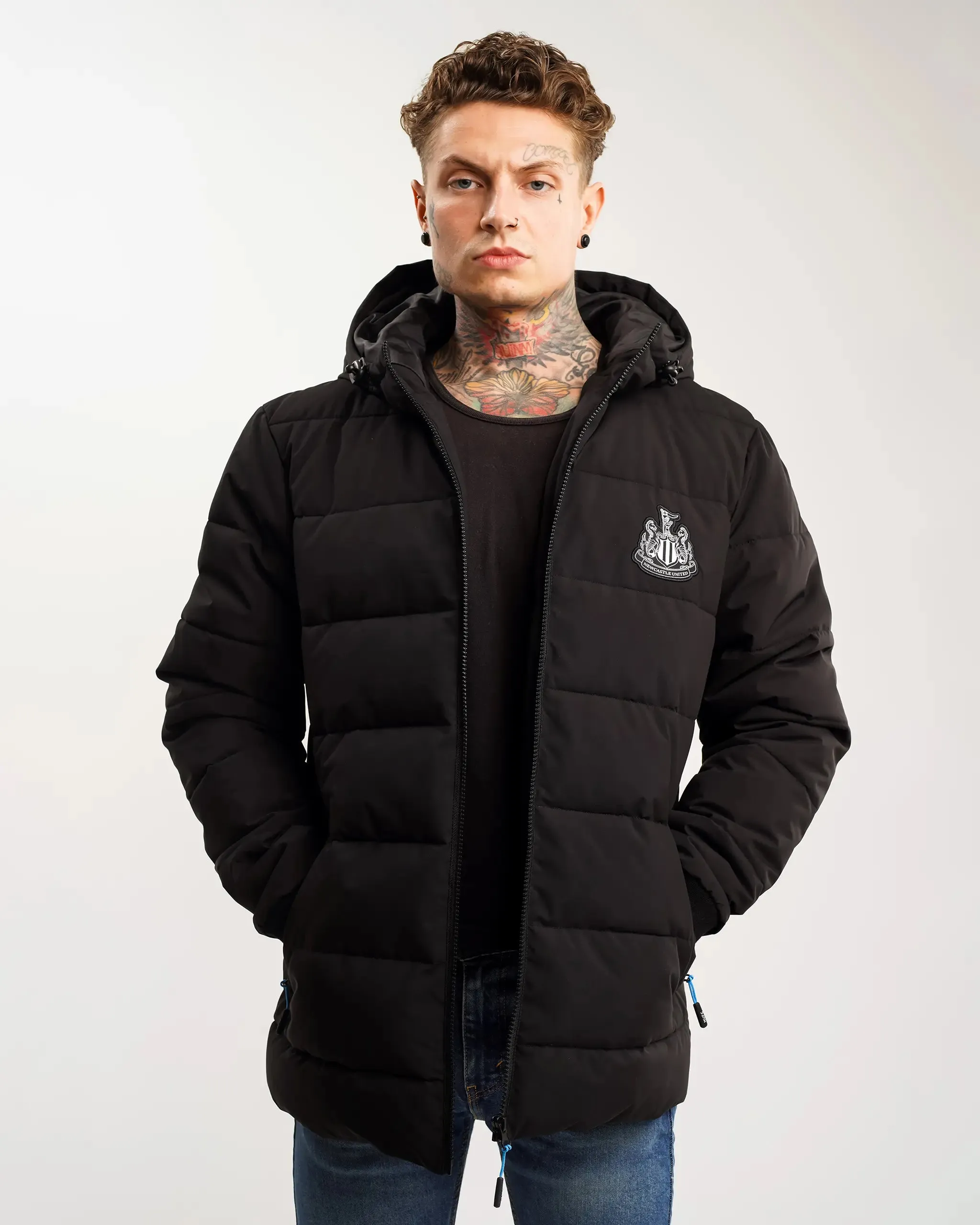 High Neck Newcastle United Men's Black Short Puffer Jacket