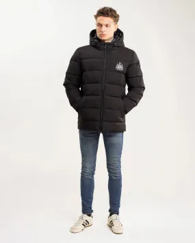 Embellished Trim Stylish Comfort Newcastle United Men's Black Short Puffer Jacket