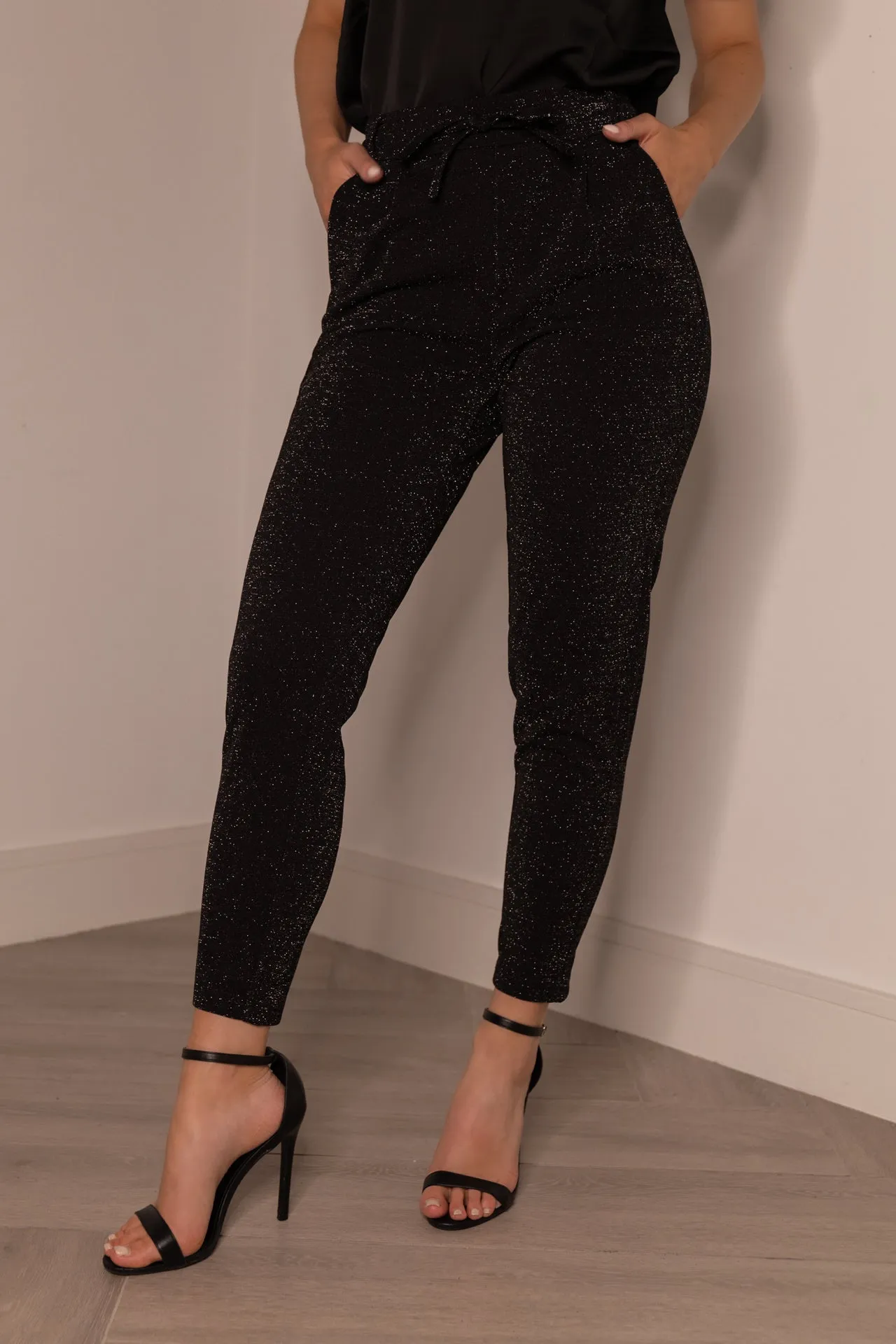 Timeless Comfort Alya Black & Silver Glitter Trousers