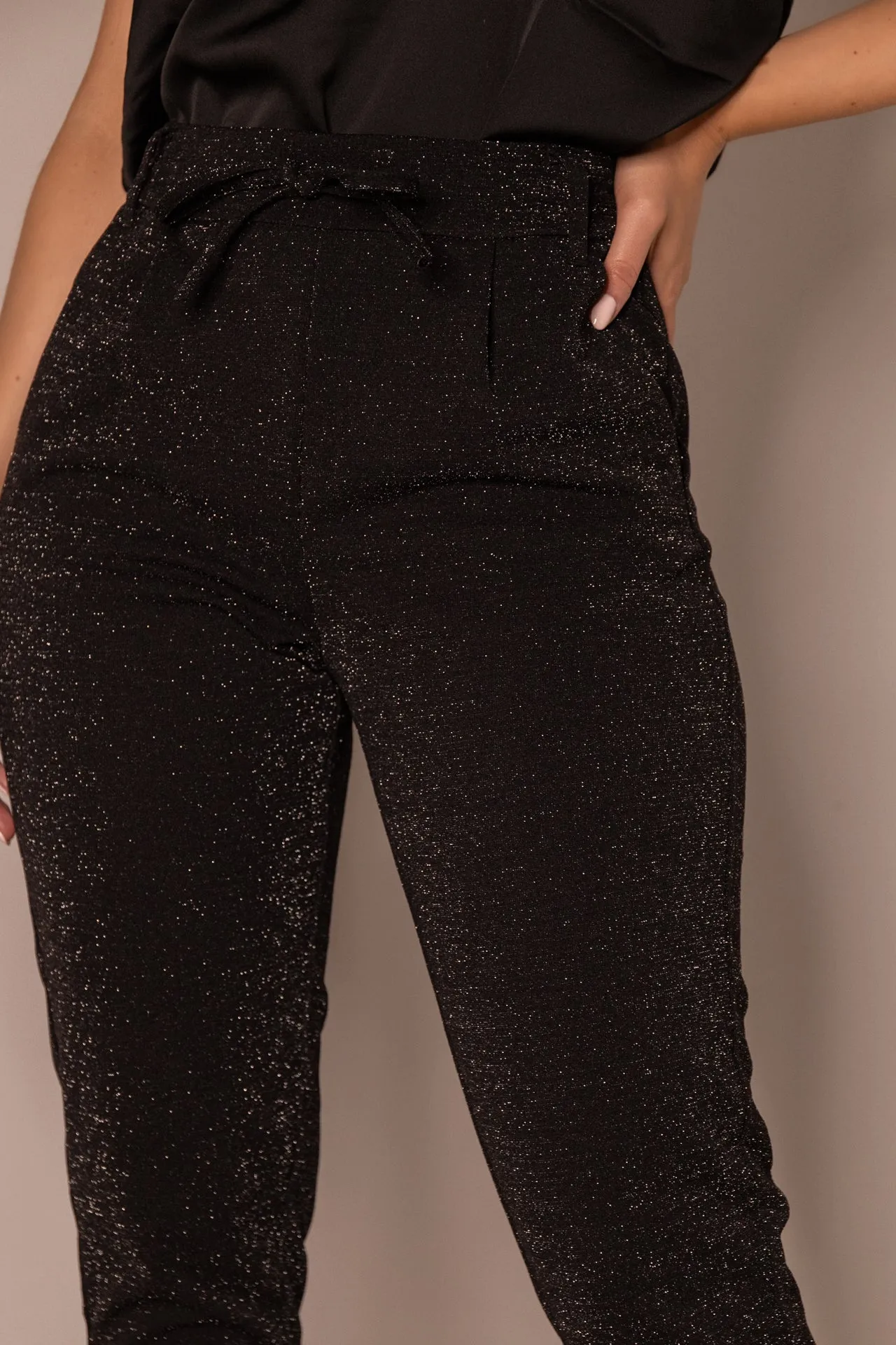 Alya Black & Silver Glitter Trousers Breathable Design