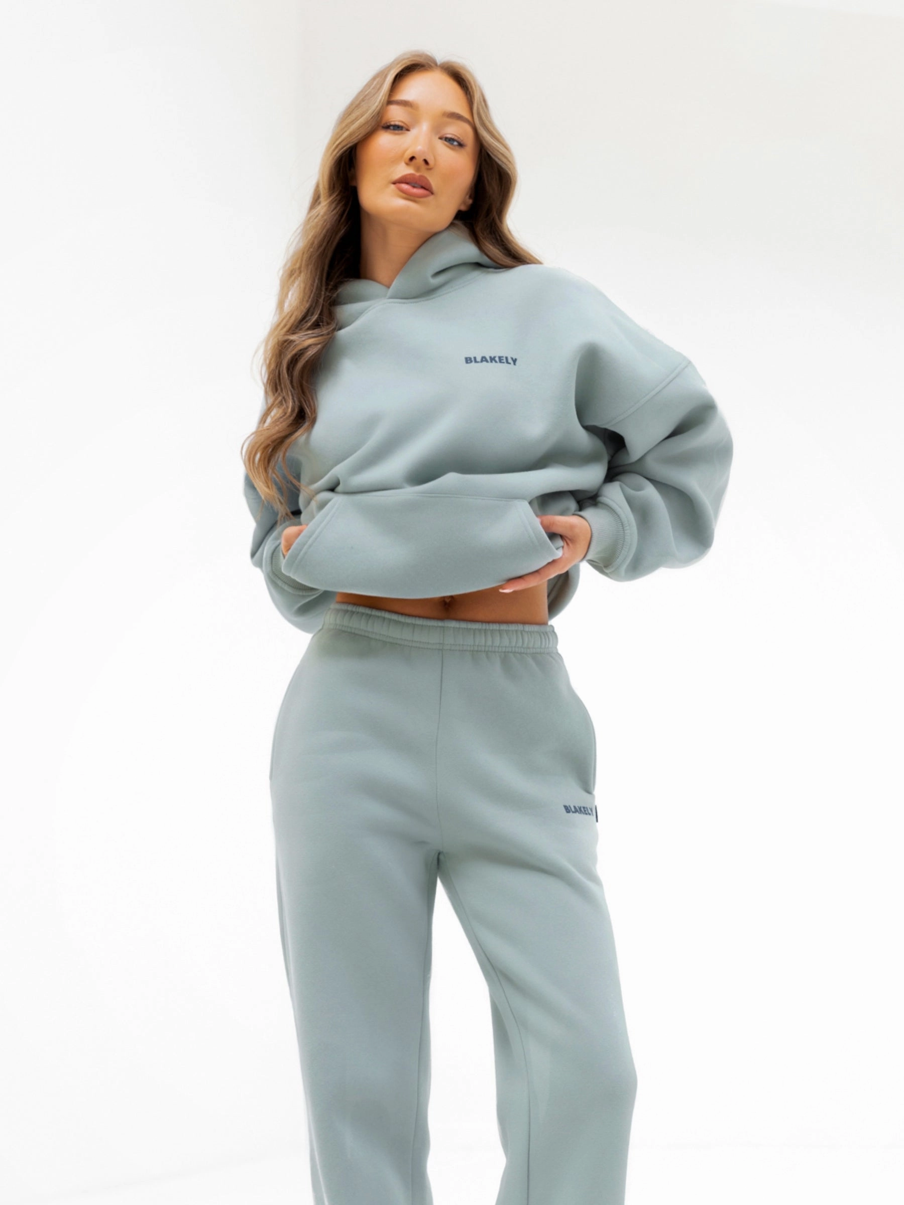 Amelie Oversized Hoodie - Mineral Blue V-Neck Comfort Fit
