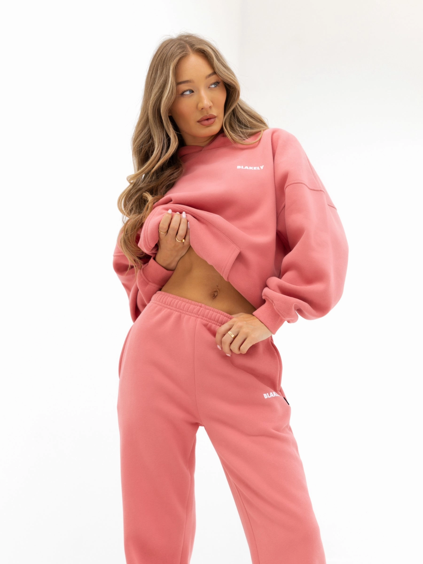 Amelie Oversized Hoodie - Sunrise Coral Brushed Fleece Interior Monkey like