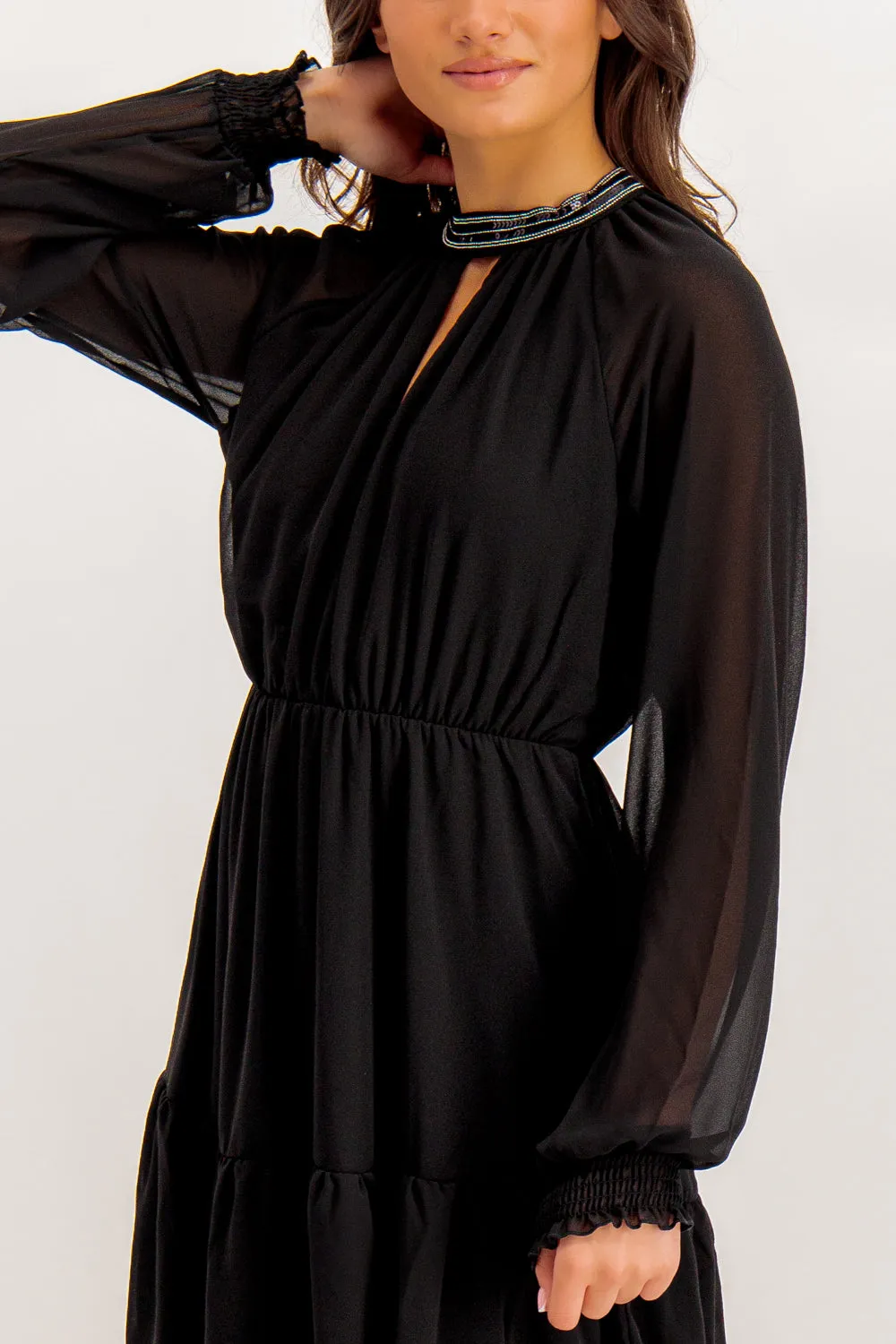 Anlis Embellished High Neck Black Dress Simple Mood Travel Ready