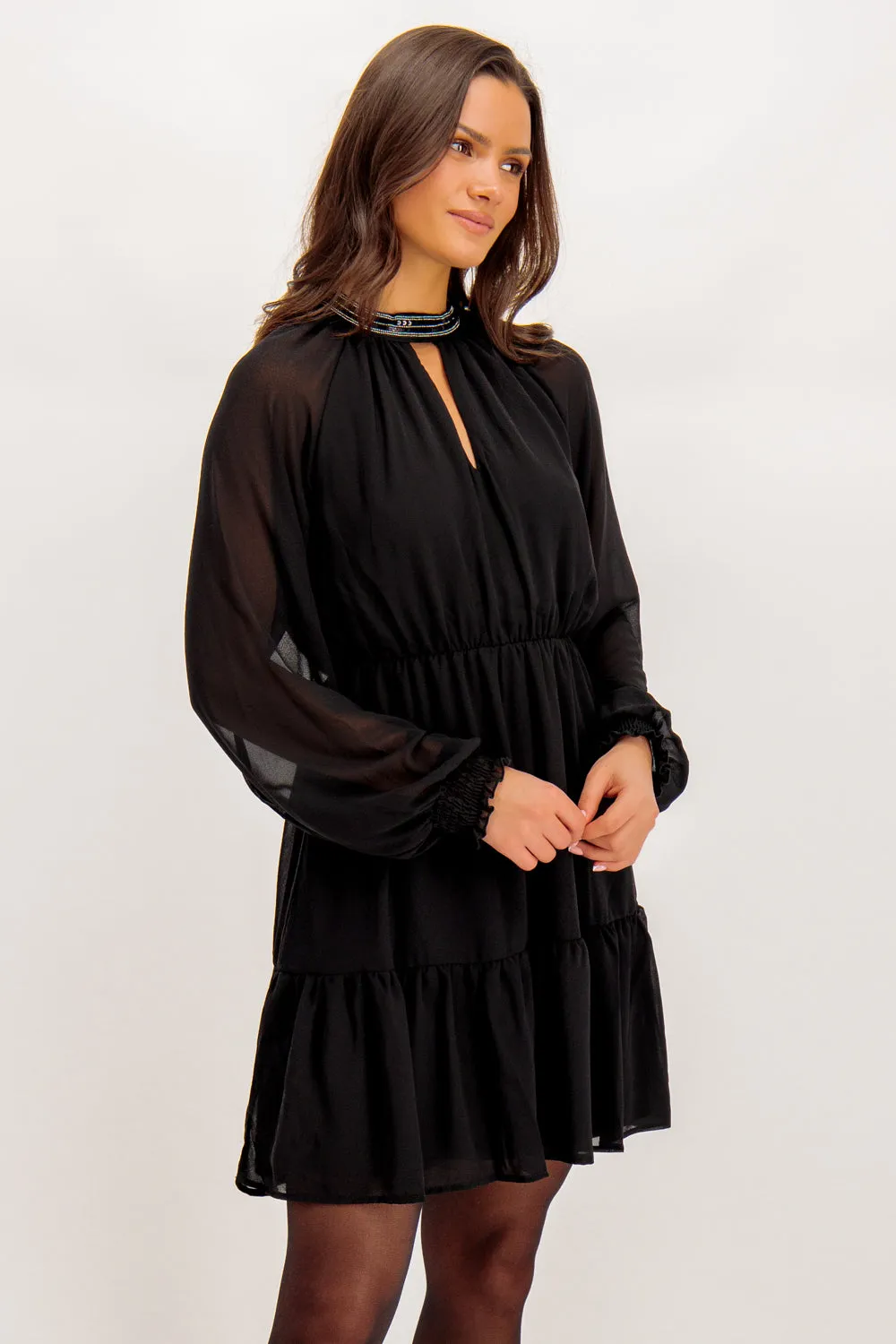 Anlis Embellished High Neck Black Dress Movement Ready countryside