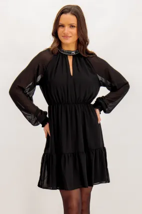 Formed Look Inner lining Anlis Embellished High Neck Black Dress