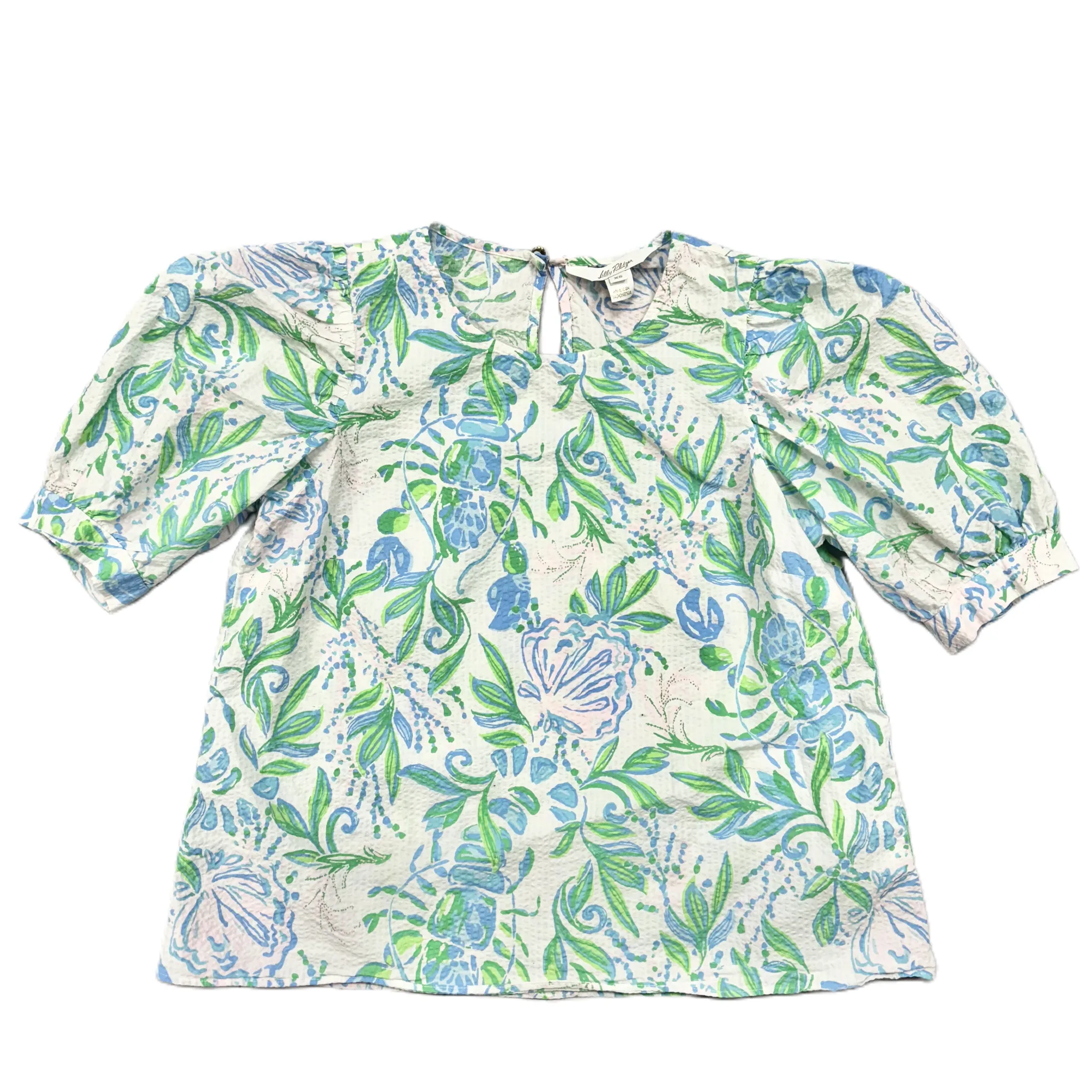 Top Short Sleeve Designer By Lilly Pulitzer In Green & White, Size: Xs MultipurposeUse Low Profile Collar