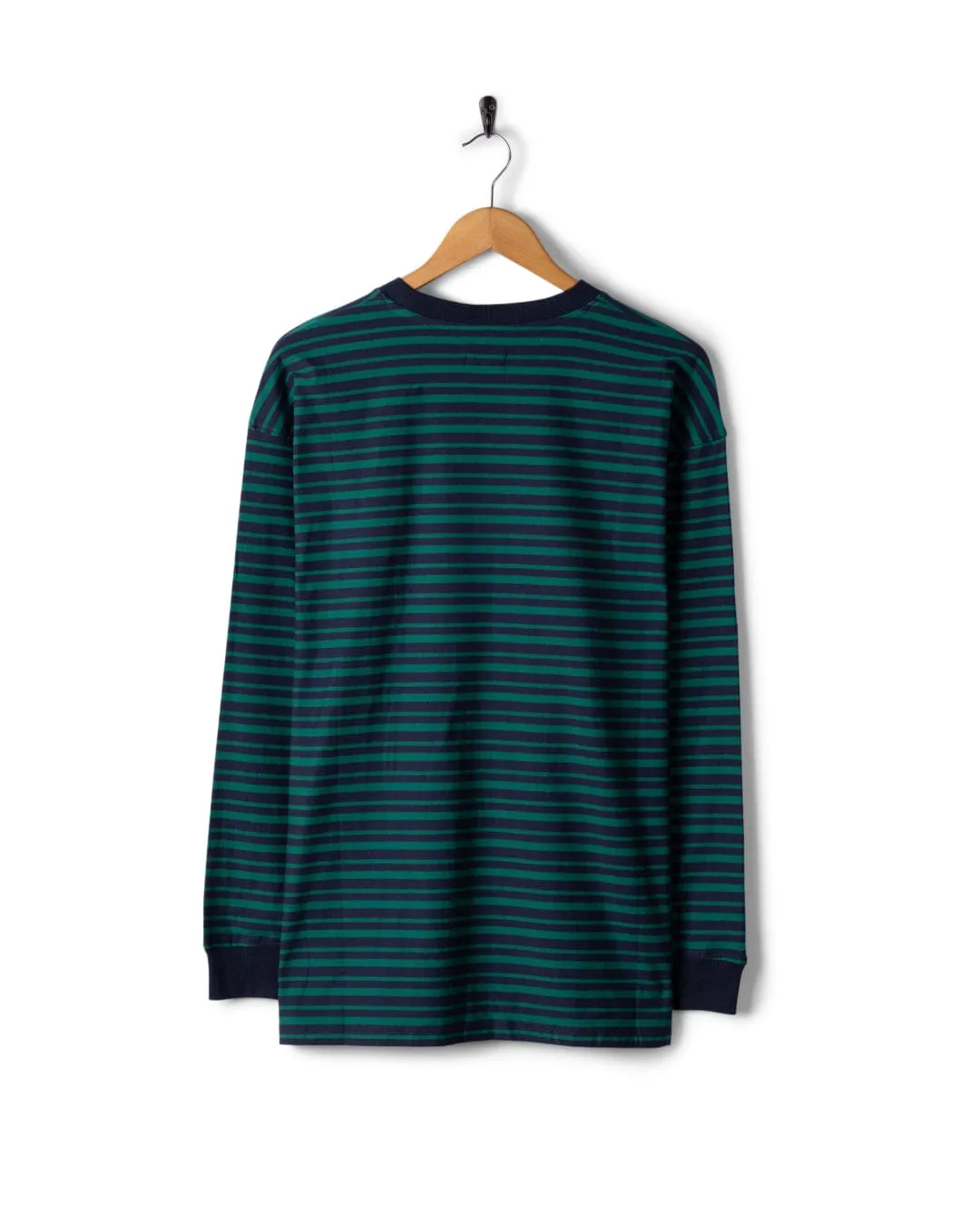 Original SR Badge - Mens Oversized Striped Long Sleeve T-Shirt  - Teal Weekend Smart Look