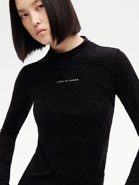 Flexible Knit Letter Print High Collar Top