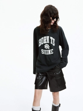 Long Sleeve Letter Print T-shirt Tagless Labeling Durable Bonding