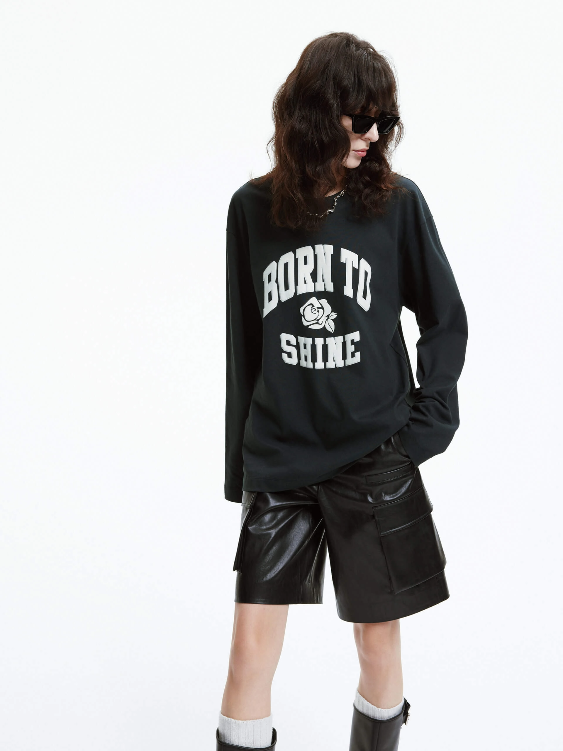 Long Sleeve Letter Print T-shirt Tagless Labeling Durable Bonding