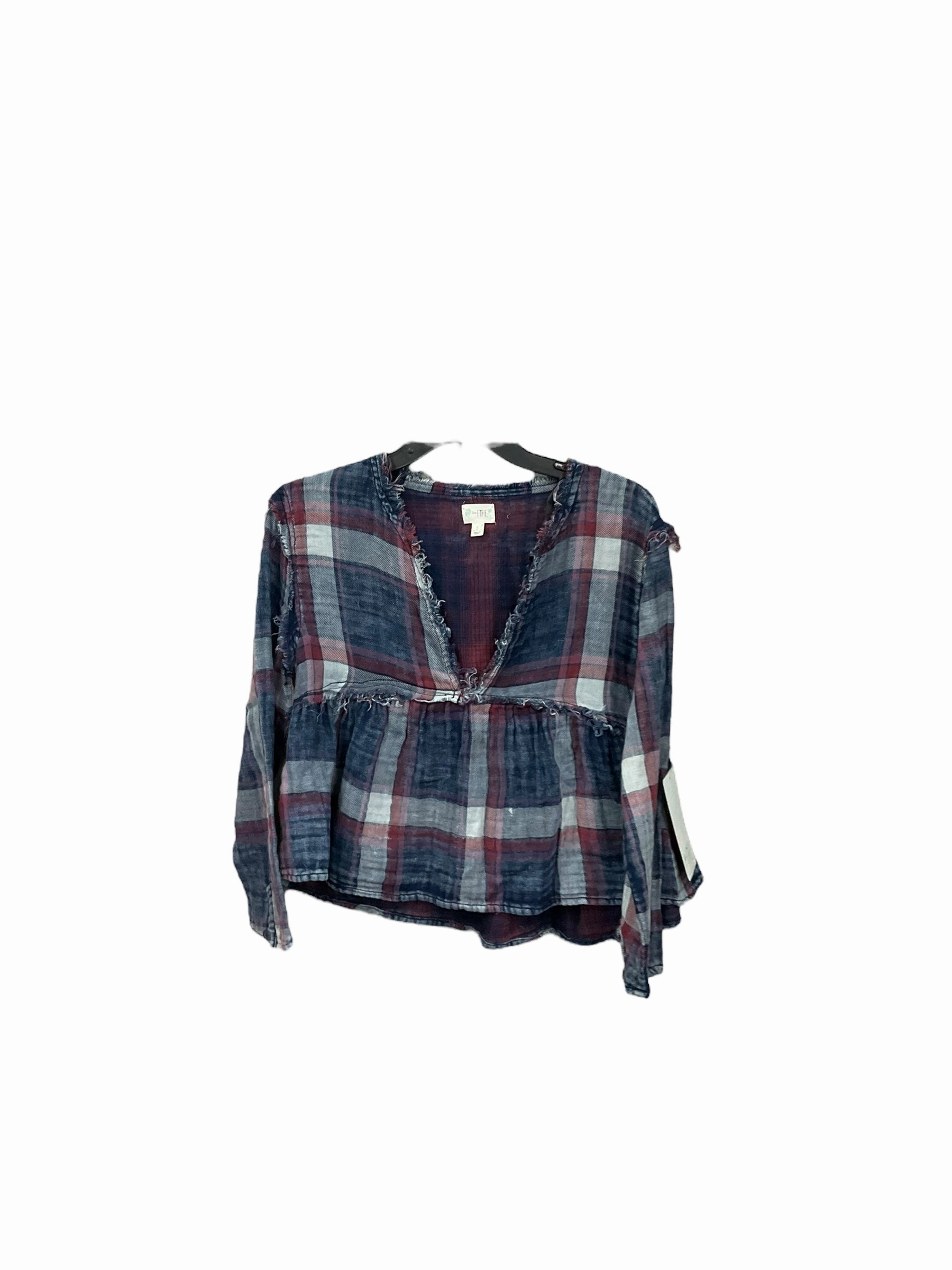 LowImpact Manufacturing Top Long Sleeve By Love Fire In Plaid Pattern, Size: S