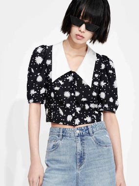 Floral Print Crop Top All Day Comfort Fit Thermal Regulating Fabric