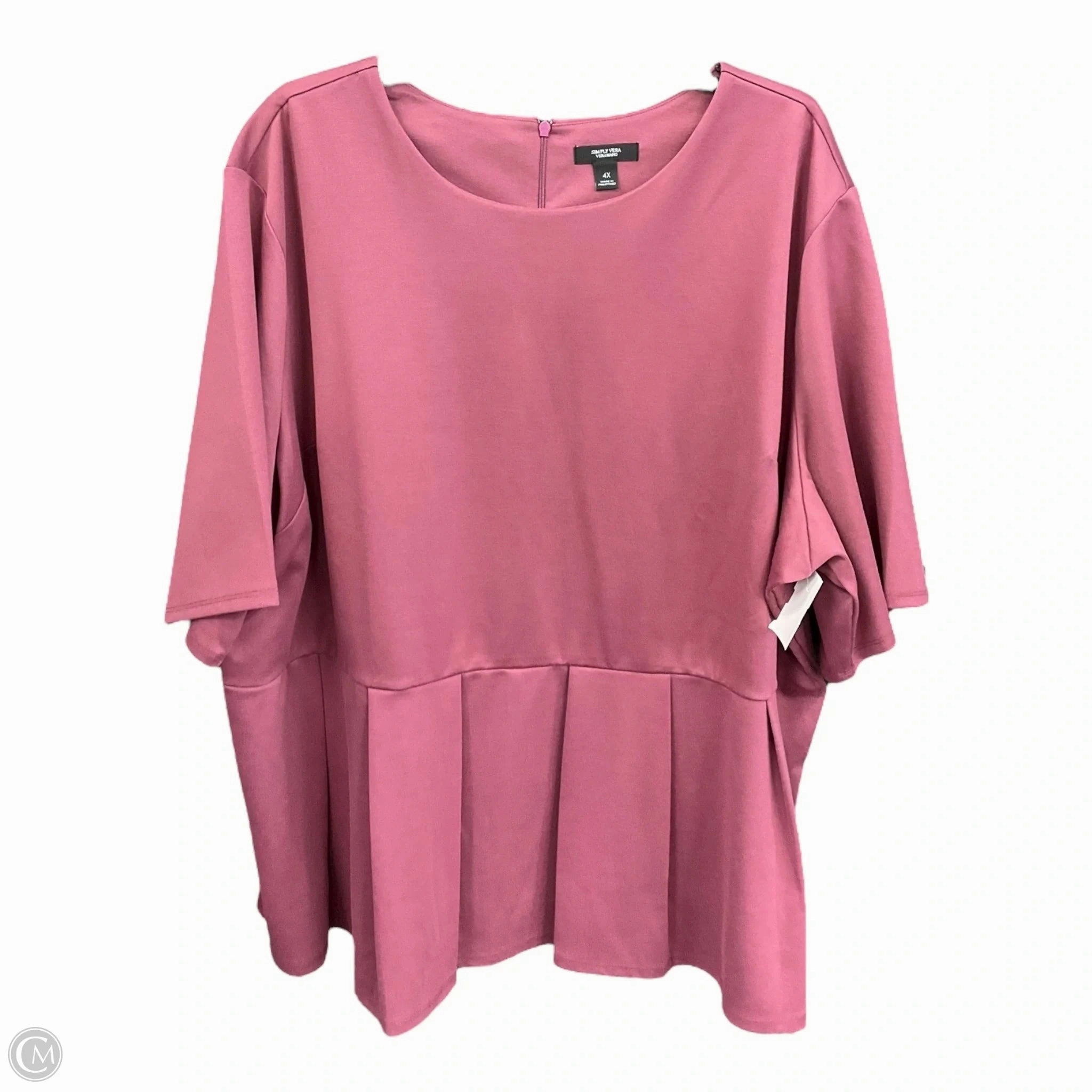 Top Short Sleeve By Simply Vera In Mauve, Size: 4x AntiStatic Coating Linen Blend Fabric