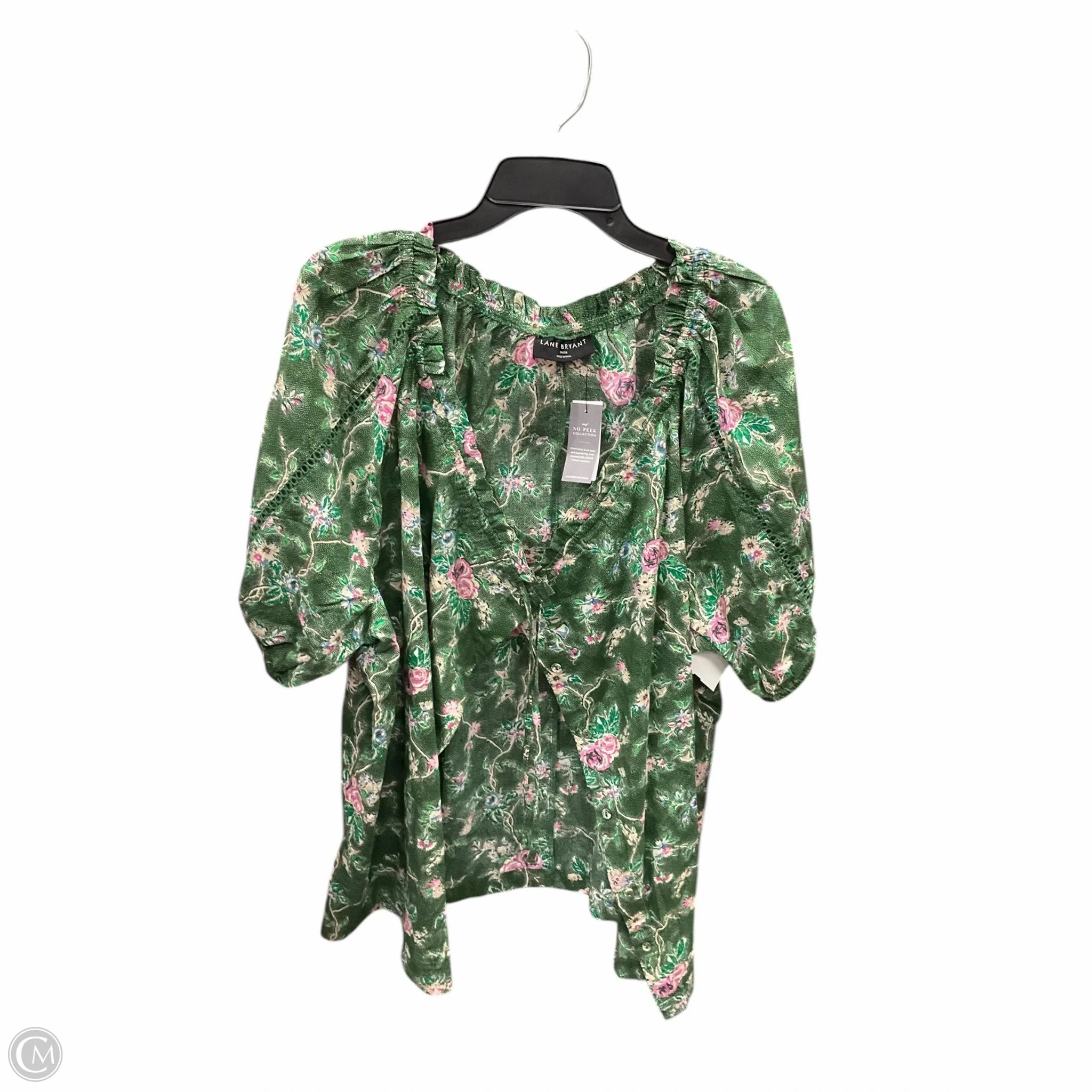 Blouse Short Sleeve By Lane Bryant In Green, Size: 3x Ergonomic Shoulder Cut Brushed Microfiber Surface