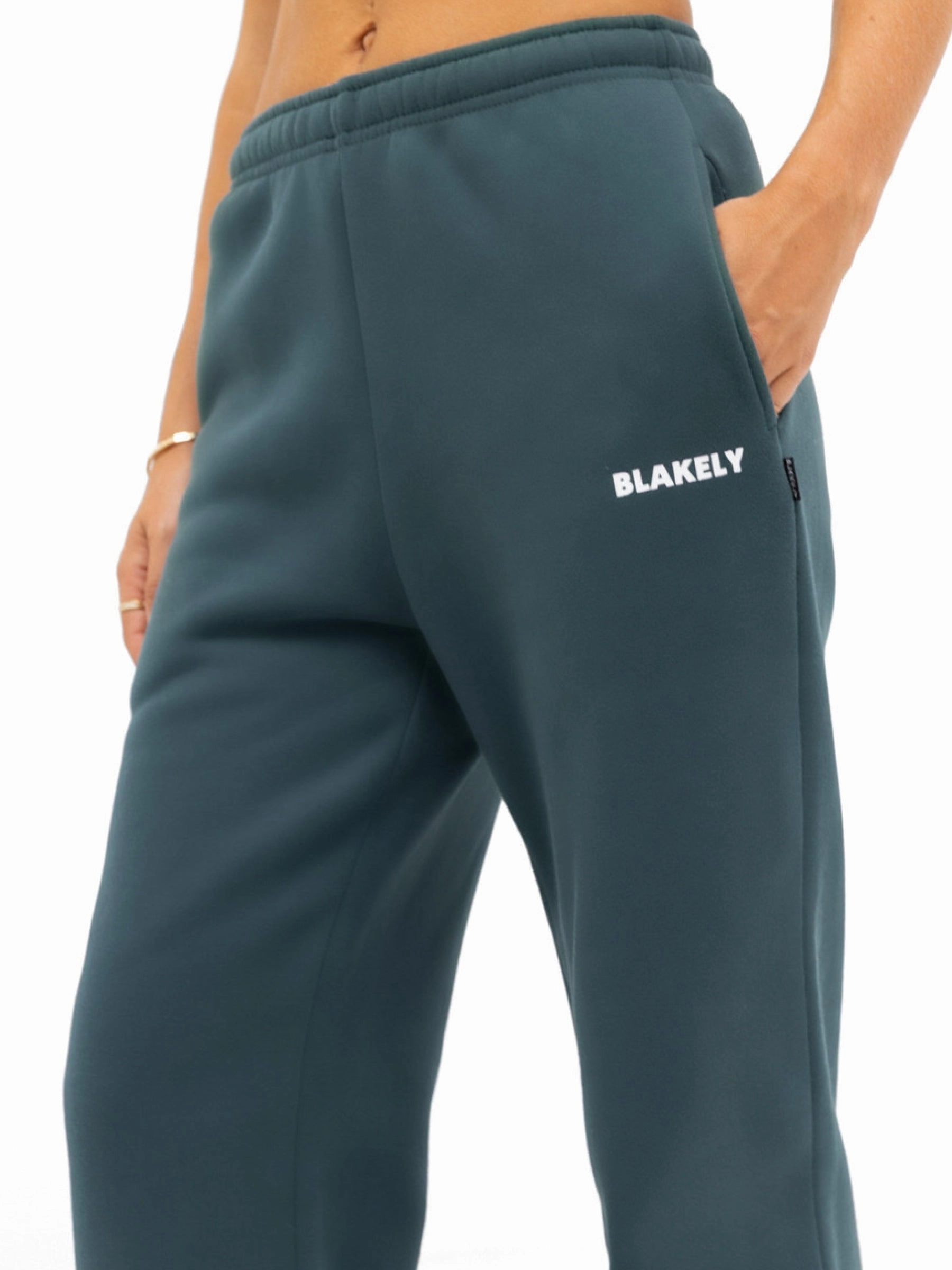 Amelie Wide Leg Sweatpants - Teal Green Core Utility Stretchable Waist