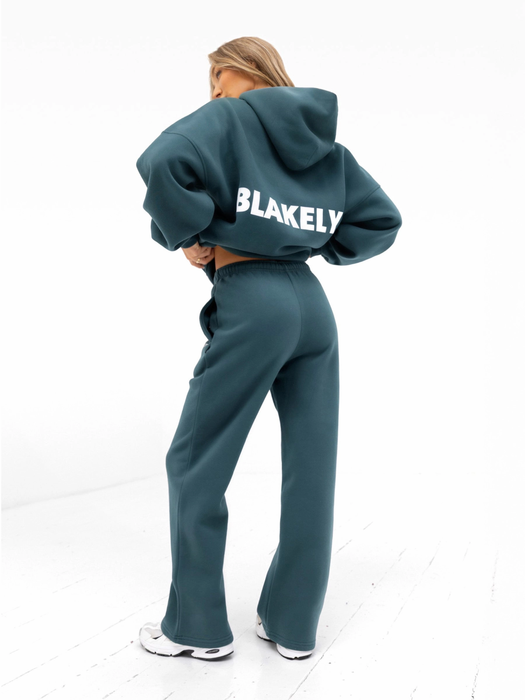 Amelie Wide Leg Sweatpants - Teal Green Sleek and Soft